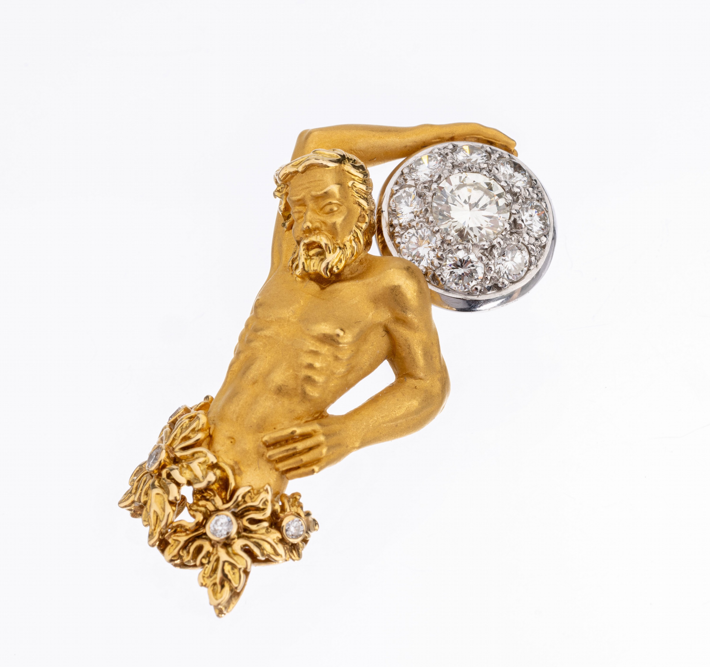 18 kt Gold Brillant-Designeranhänger "Atlas", GG/WG 750/000, Darstellung des Gott Atlas mit Weltkugel, diese mit Brillanten ausgefasst, ...