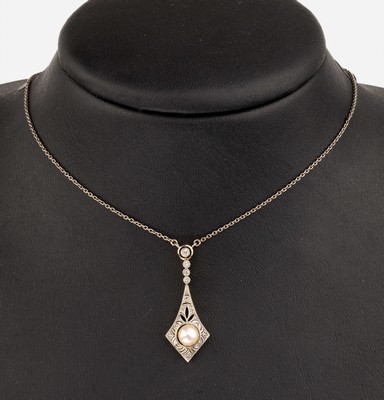 Image 26767556 - 14 kt gold Art Nouveau pearl-diamond-necklace