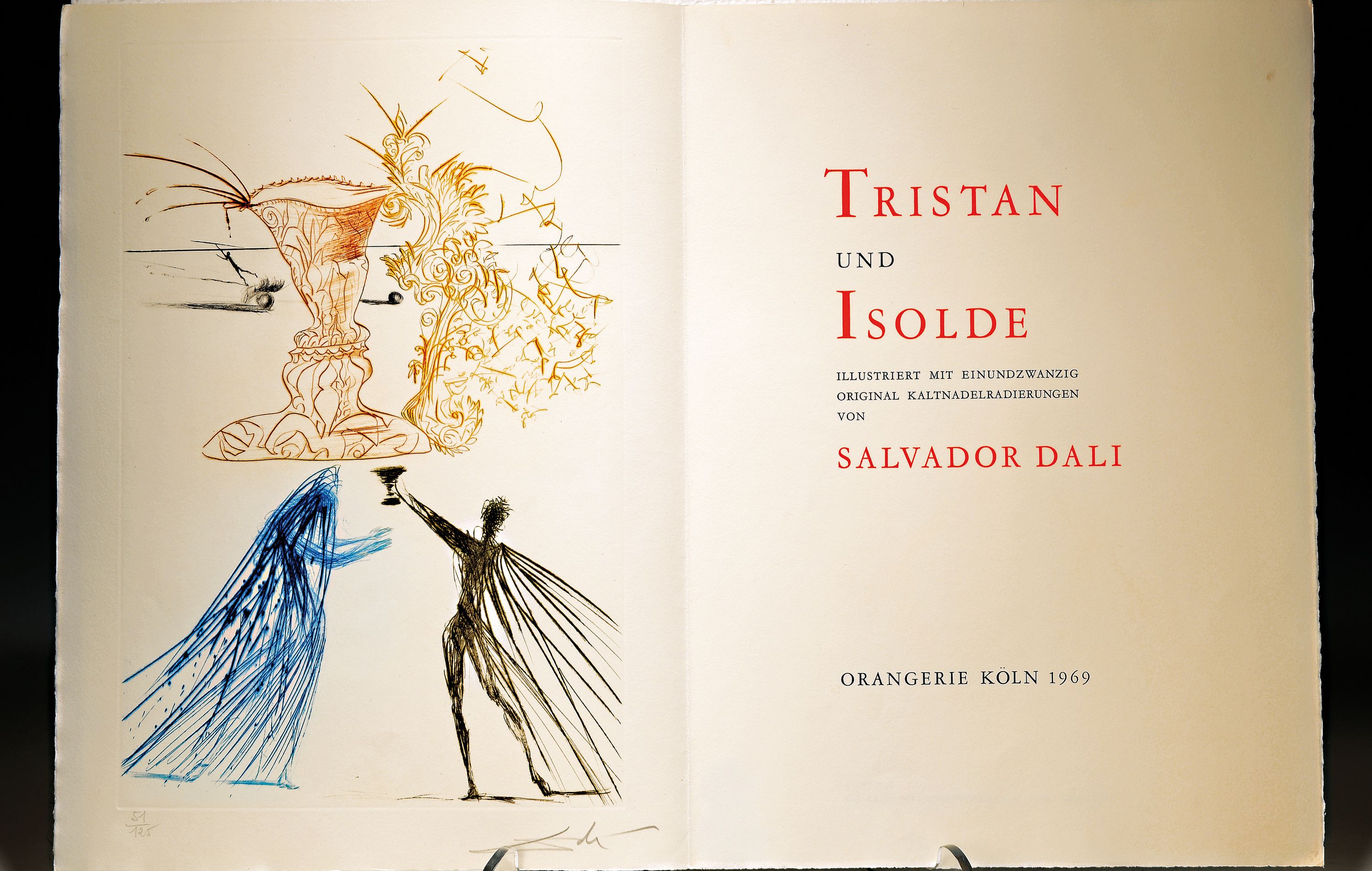 Salvador Dali, 1904-1989 Figueras, Tristan und Isolde, Zyklus aus 21 Kaltnadelradierungen auf Velin de Rives, num. 51/125, 20 handmonogrammierte ...