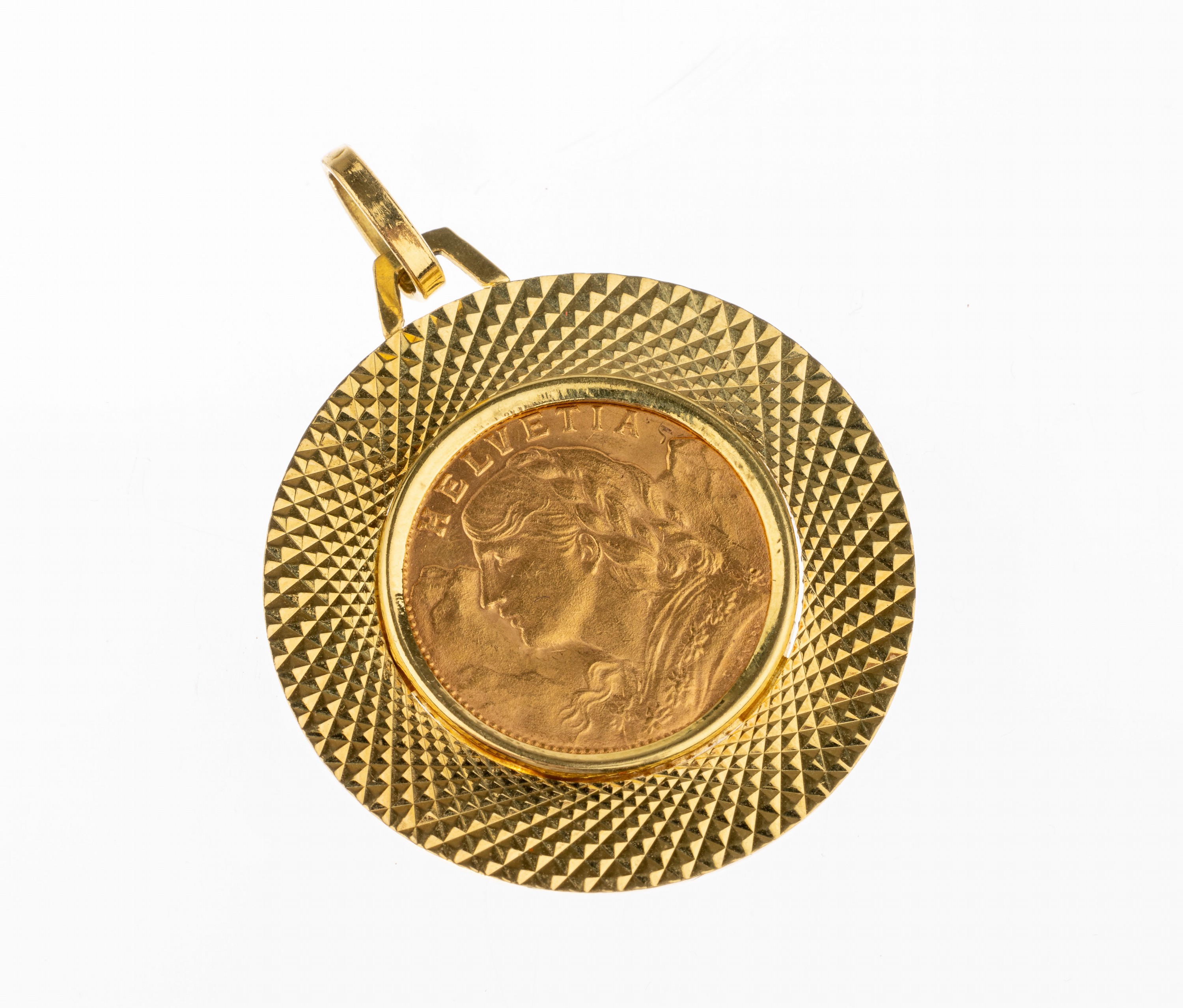 18 kt Gold Münz-Anhänger, GG 750/000, lose gefasste Goldmünze, 20 Franken, sogn. Vreneli,D. ca. 3.5 cm, ca. 13.6 g