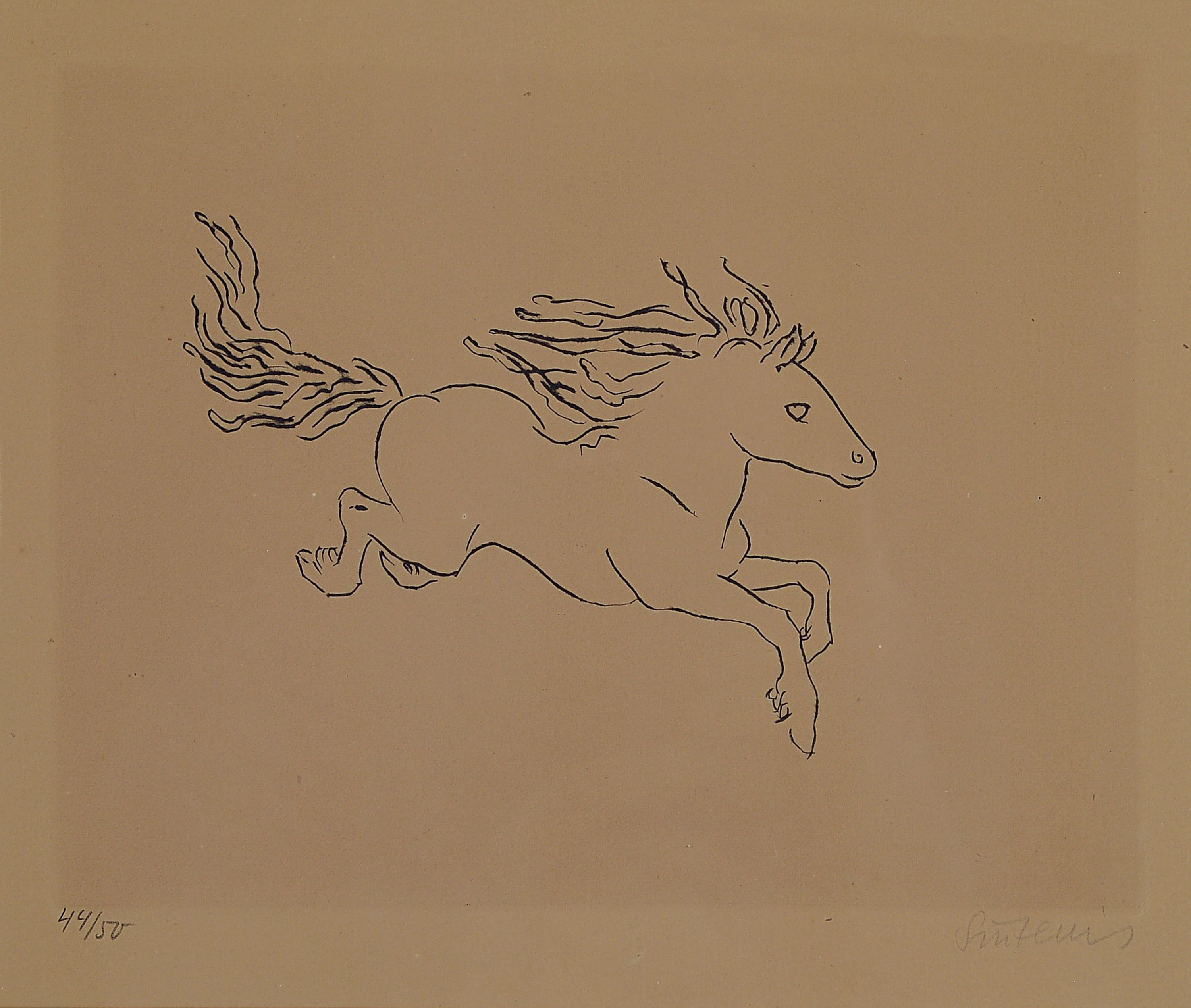 Rene Sintenis, 1888 Glatz/Schlesien-1965 Berlin, 3 Radierungen, Tierdarstellungen, springendes Pferd Ed. 44/50, Hund im Körbchen, Esel, je ...