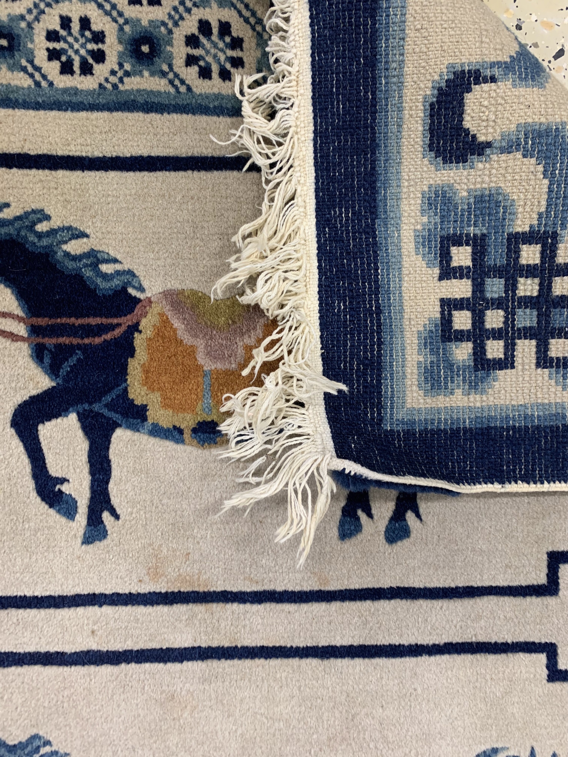 Detail d: Peking alt, China, Ende 20.Jhd, Wolle auf Baumwolle, ca. 185 x 93 cm, Reinigungsbedürftig, EHZ: 2
