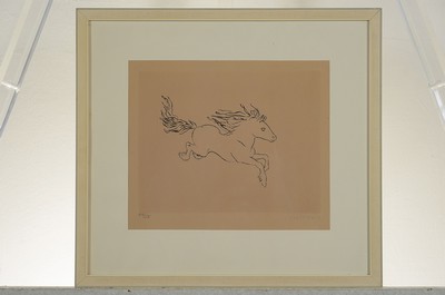 26768087k - Rene Sintenis, 1888 Glatz/Silesia-1965 Berlin,3 etchings, animal depictions, jumping horse Ed. 44/50 , dog in basket, donkey, each handsigned, framed under glass, 33x36-43x34 cm