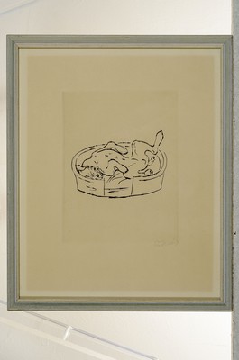 26768087l - Rene Sintenis, 1888 Glatz/Silesia-1965 Berlin,3 etchings, animal depictions, jumping horse Ed. 44/50 , dog in basket, donkey, each handsigned, framed under glass, 33x36-43x34 cm