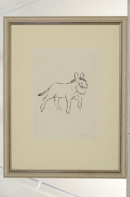 26768087m - Rene Sintenis, 1888 Glatz/Silesia-1965 Berlin,3 etchings, animal depictions, jumping horse Ed. 44/50 , dog in basket, donkey, each handsigned, framed under glass, 33x36-43x34 cm