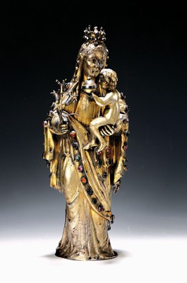 Image Madonna made of silver, southern German, 19th century, silver tested, numerous colored ...