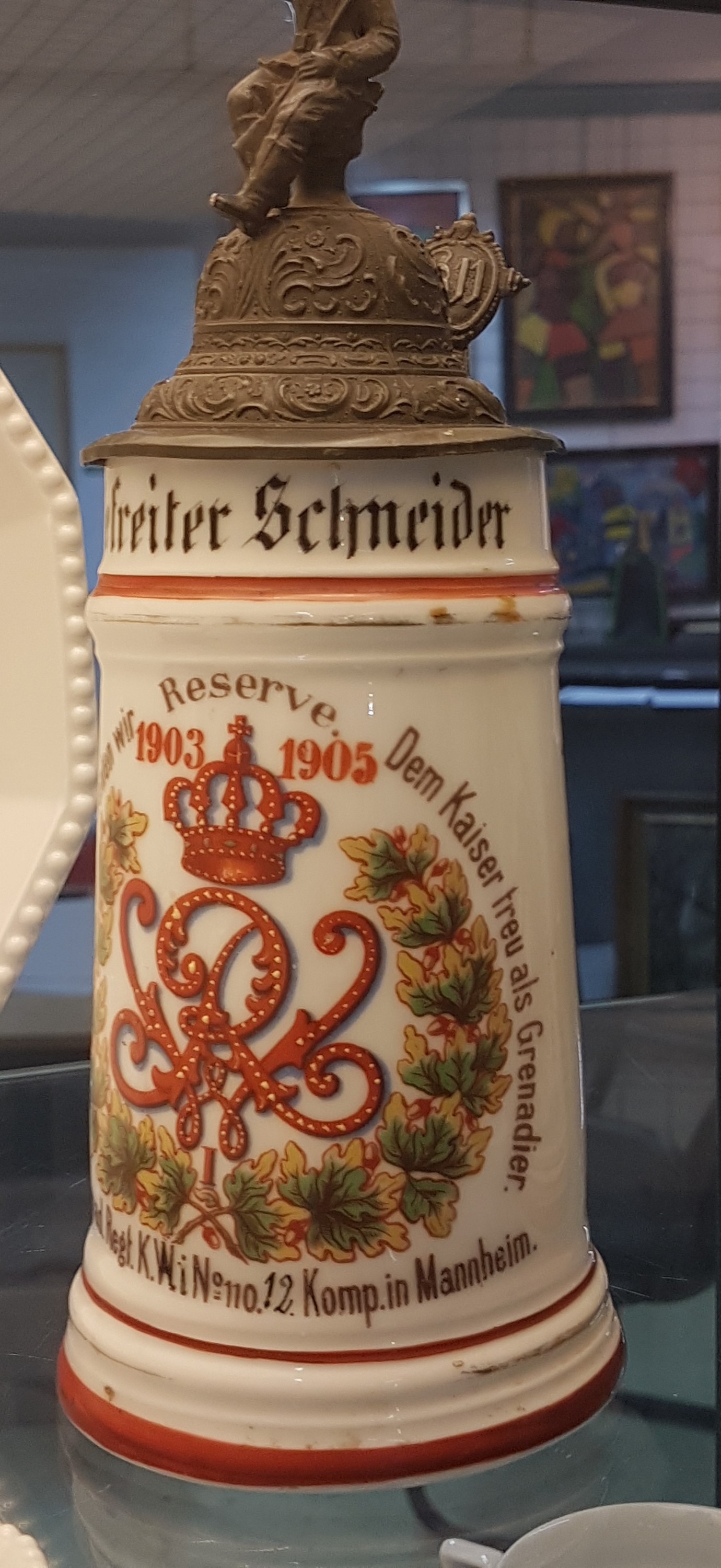 Detail c: 4 Reservistenkrüge, II. Badisches Grenadier- Regiment kaiser Wilhelm I. Mannheim, 1894-1905, Dienstzeiten: 2x 1903-04, 1x 1903-05 1x 1894-96, ...