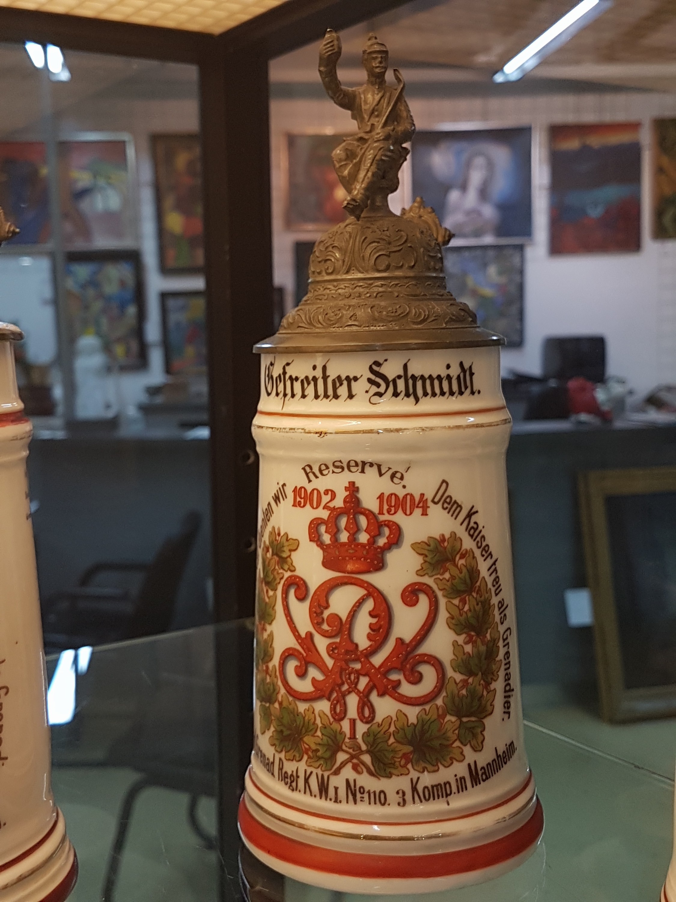 Detail d: 4 Reservistenkrüge, II. Badisches Grenadier- Regiment kaiser Wilhelm I. Mannheim, 1894-1905, Dienstzeiten: 2x 1903-04, 1x 1903-05 1x 1894-96, ...