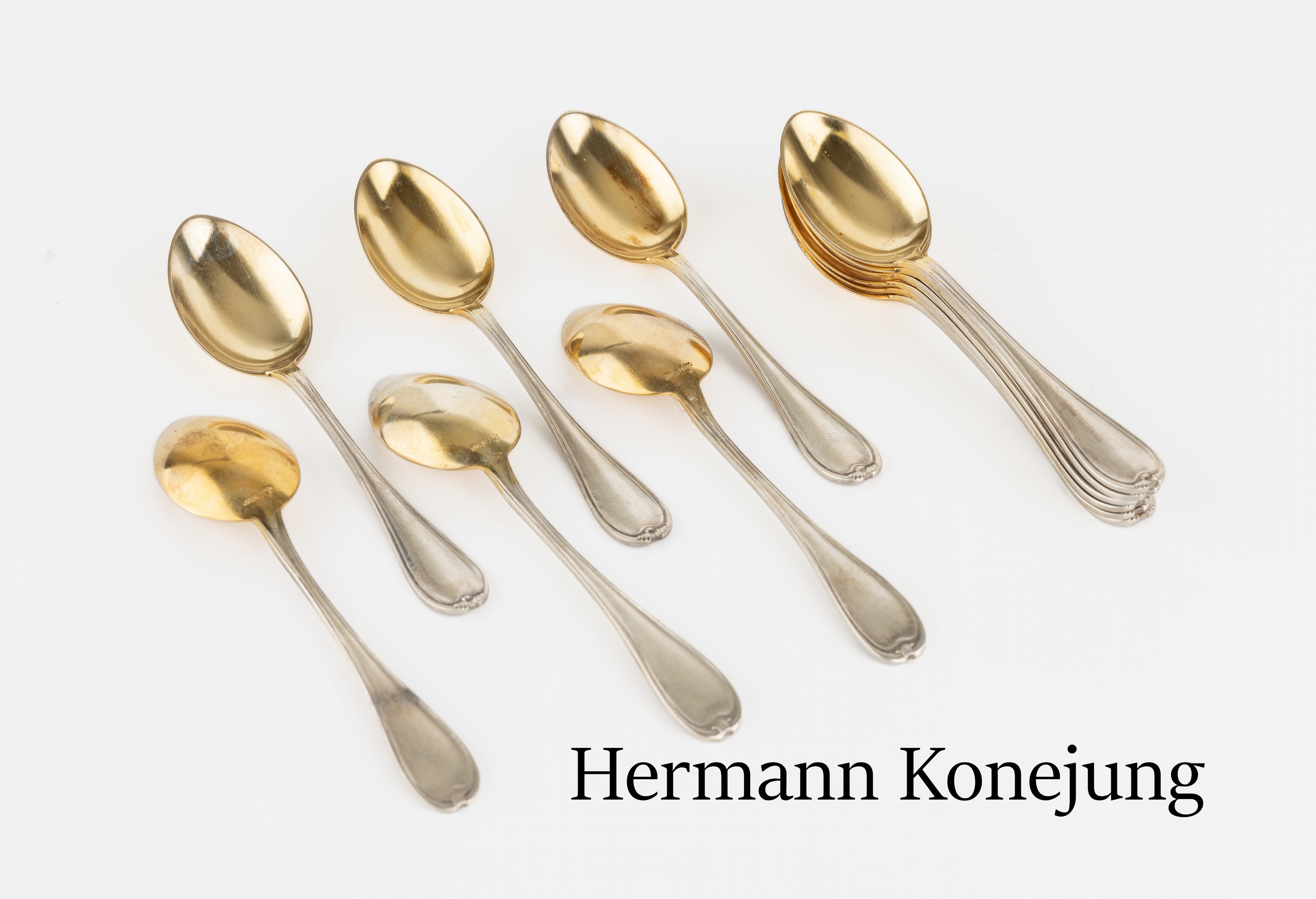 12 Mokkalöffel, 800er Silber, deutsch, Laffen verg., Hersteller Hermann Konejung/Solingen, ca. 155 g