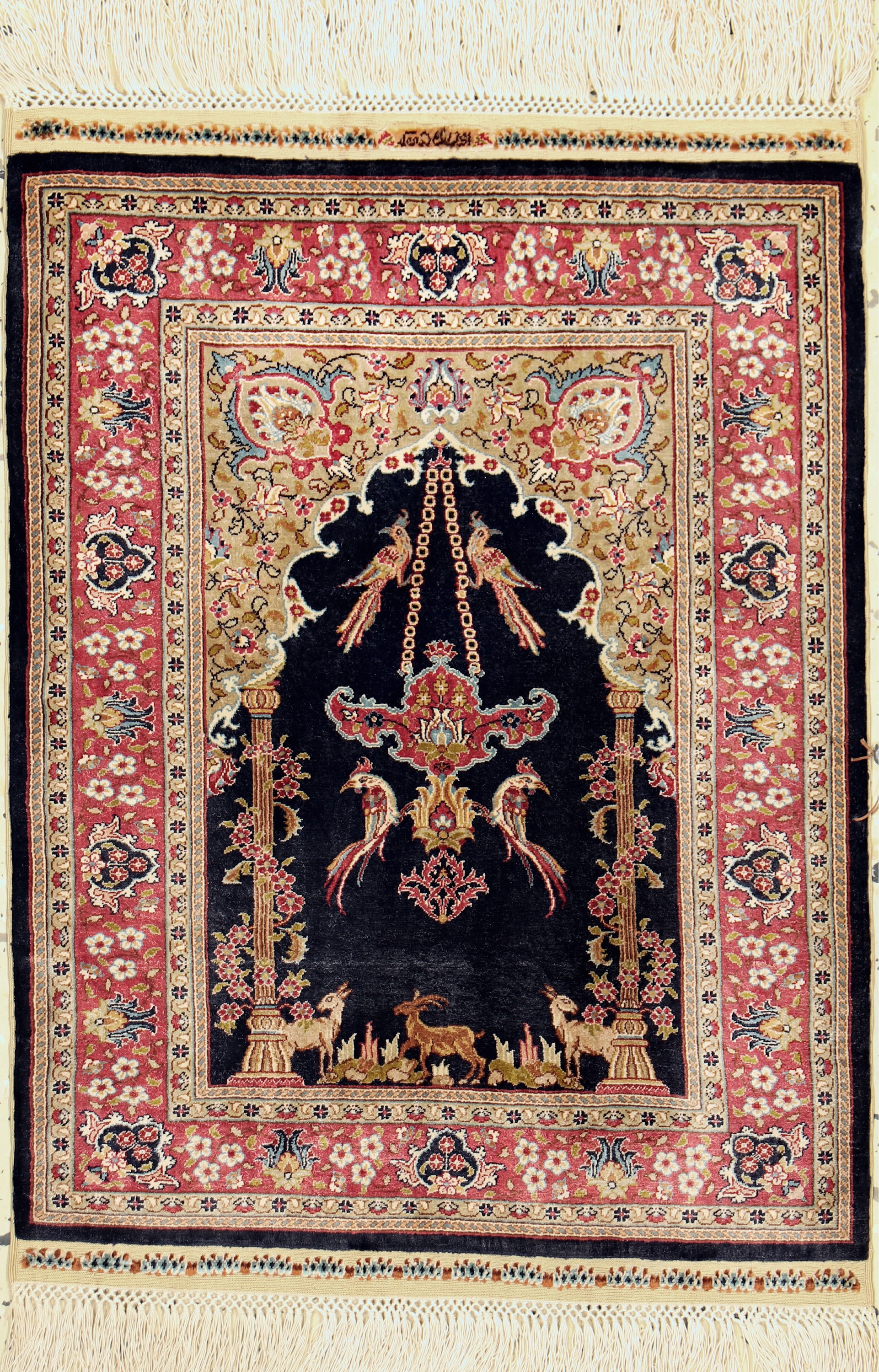 Hereke Seide Sehr fein, Türkei, signiert"Özipek", Ende 20.Jhd, reine Naturseide, ca. 50 x 36 cm, ca. 2,0 Mio. Kn/qm, EHZ: 1
