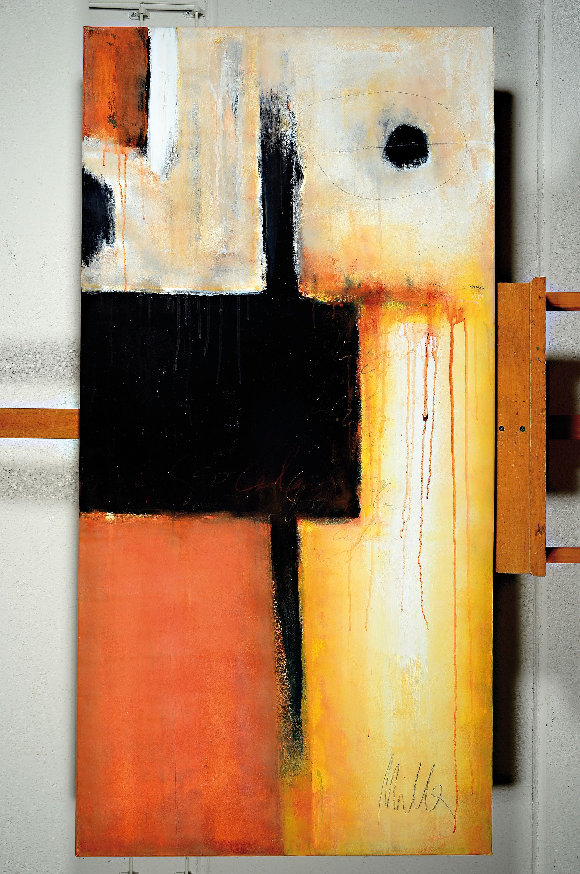 Milla, geb. 1969, zeitgen. italienische Künstlerin, 2 Pendants mit abstrakten Kompositionen, Öl/Lwd, beide sign., je ca. 140x70cm