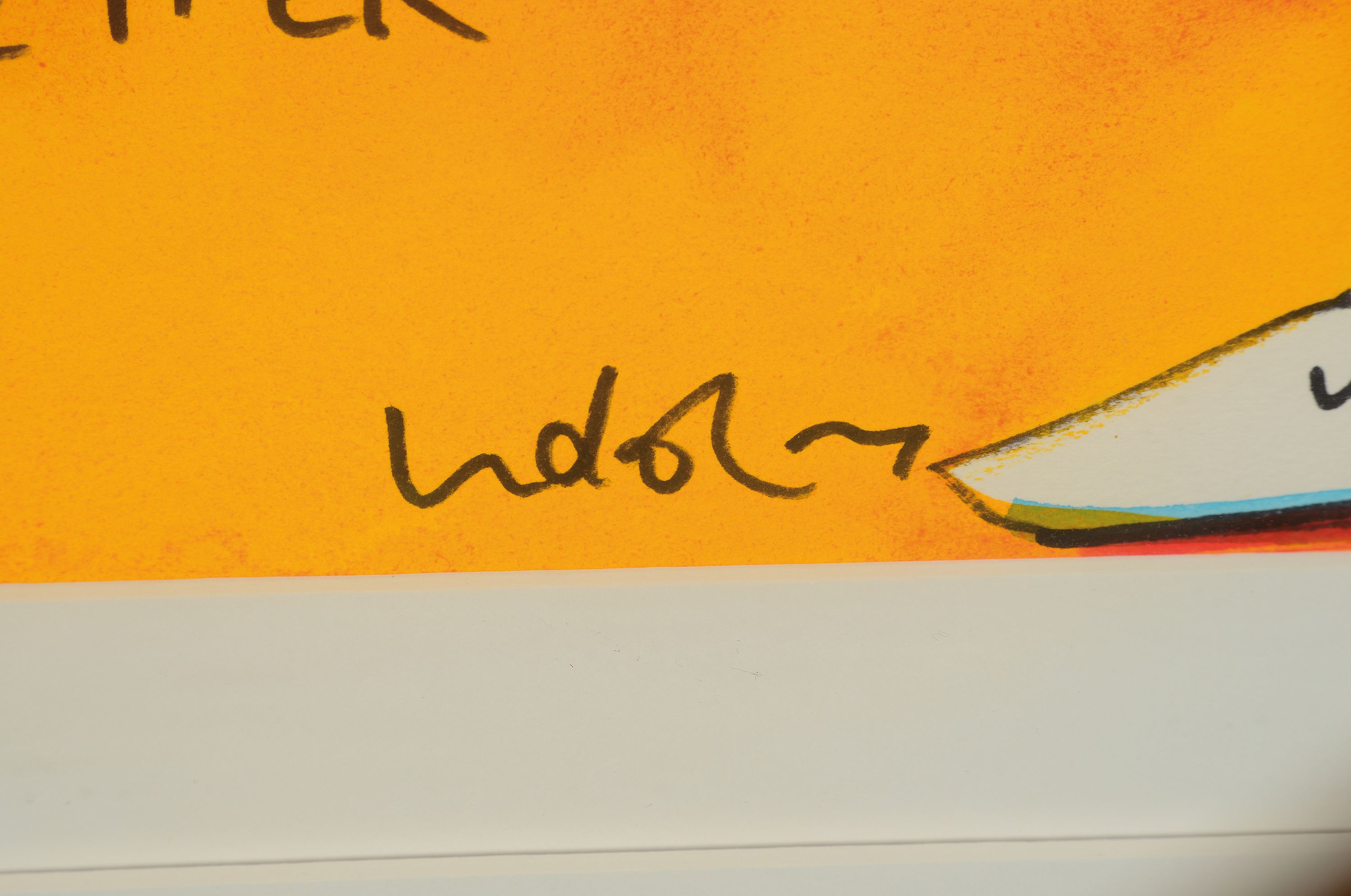 Detail a: Udo Lindenberg, geb. 1946, Likörell und Aquarell auf Papier, "No Panic, Hinter'm Horizont geht's weiter", handsigniert, ...