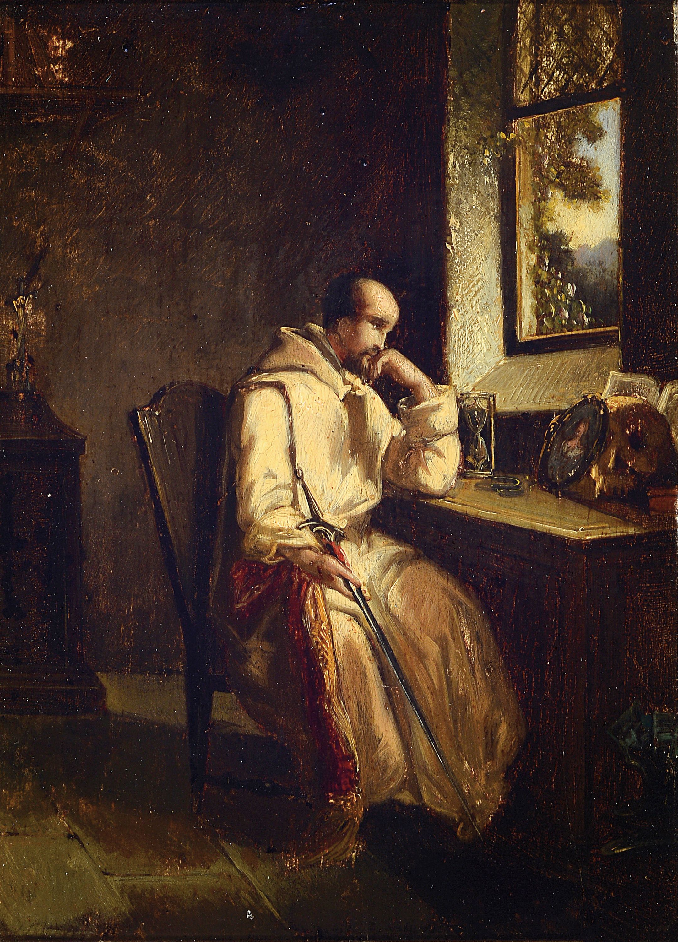 Zuschreibung: Ary Scheffer, 1795 Dordrecht -1858 Argenteuil, Szene aus dem Gedichtfragment Der Giaur von George Gordon Byron, in der der junge, auf ...