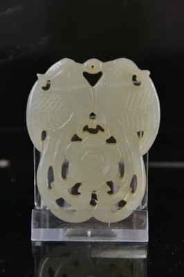 26769211d - 2 pendants made of jade, China, 19th century, jade, partly openwork, approx. 5.5x4 cm