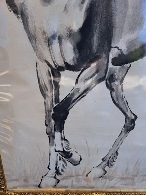 26769213d - Ink drawing after Xu Beihong (1895-1953), ink on paper, standing horse, magnificent frame 117x66 cm
