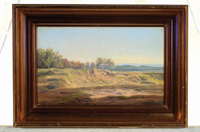 26769235k - Harald Frederik Foss, 1843 Frederiksberg-1922,landscape in the dunes, oil/canvas, signed lower right, approx. 21x34cm, frame approx. 31x44cm, Studies at the academy Copenhagen