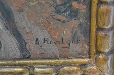 26769366d - Achiel #"Achilles#" Moortgat, 1881 Sint- Gillis-bij-Dendermonde-1957 Baasrode, Flemish painter and sculptor, studied in Ghent; post- impressionist forest in autumn, oil/wood, signed lower right, 60x50 cm, frame minor damaged 64x54cm