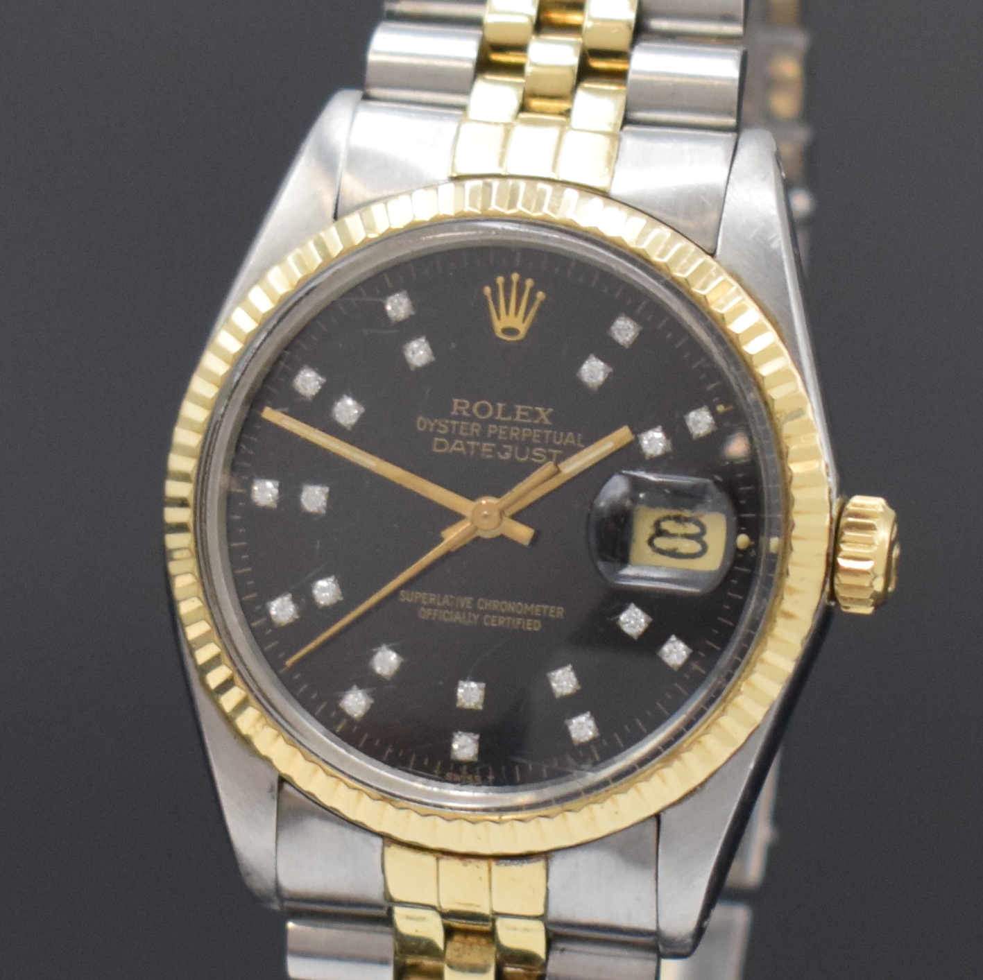 Detail a: ROLEX Herrenarmbanduhr Oyster Perpetual Datejust Referenz 16013, Automatik, Schweiz um 1980, Chronometer der Superlative in Edelstahl/Gold kombiniert ...