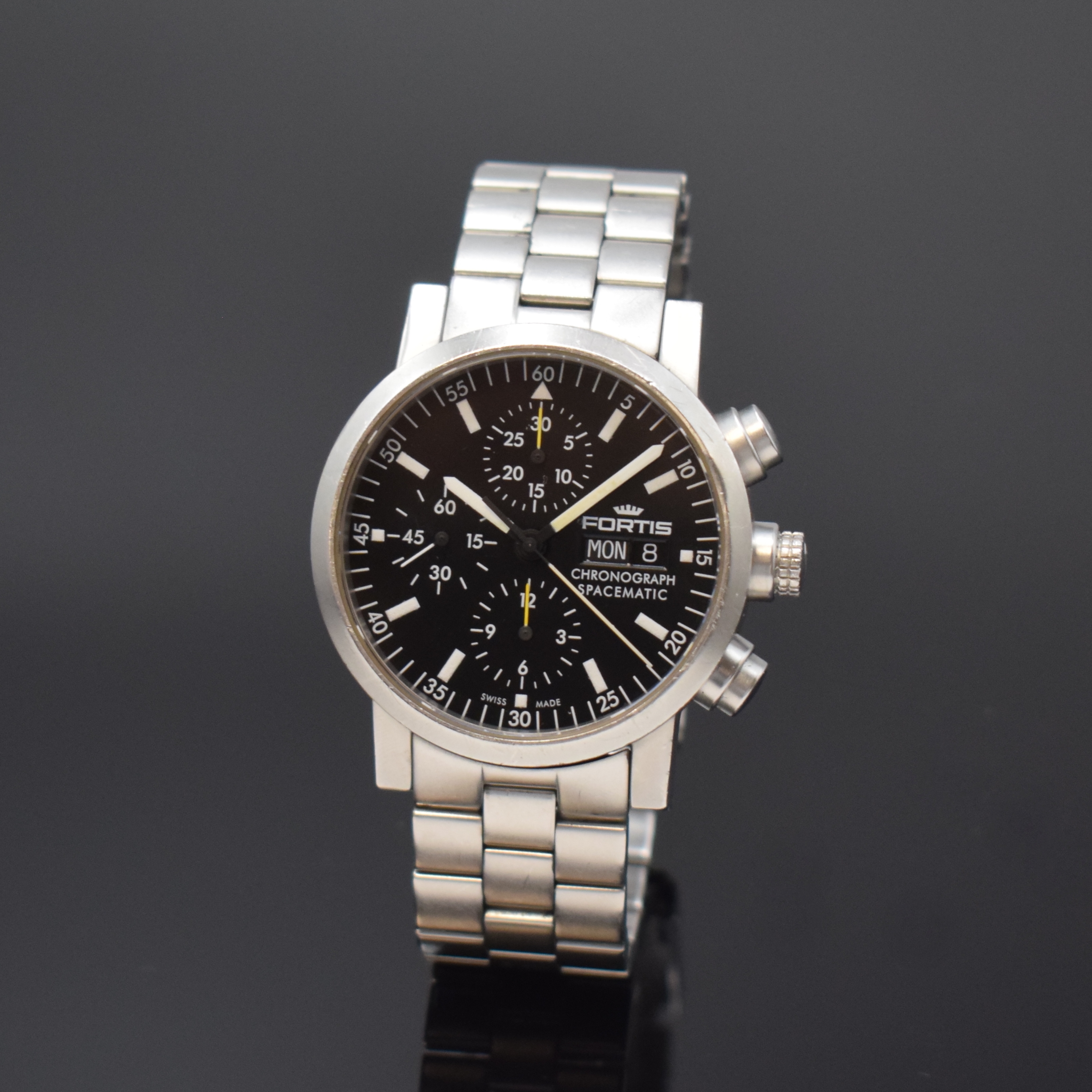 FORTIS Armbandchronograph Spacematic Referenz 625.22.141, Automatik, Schweiz um 2003, matt. Edelstahlgeh. inkl. Gliederband m. Faltschl., beids. ...