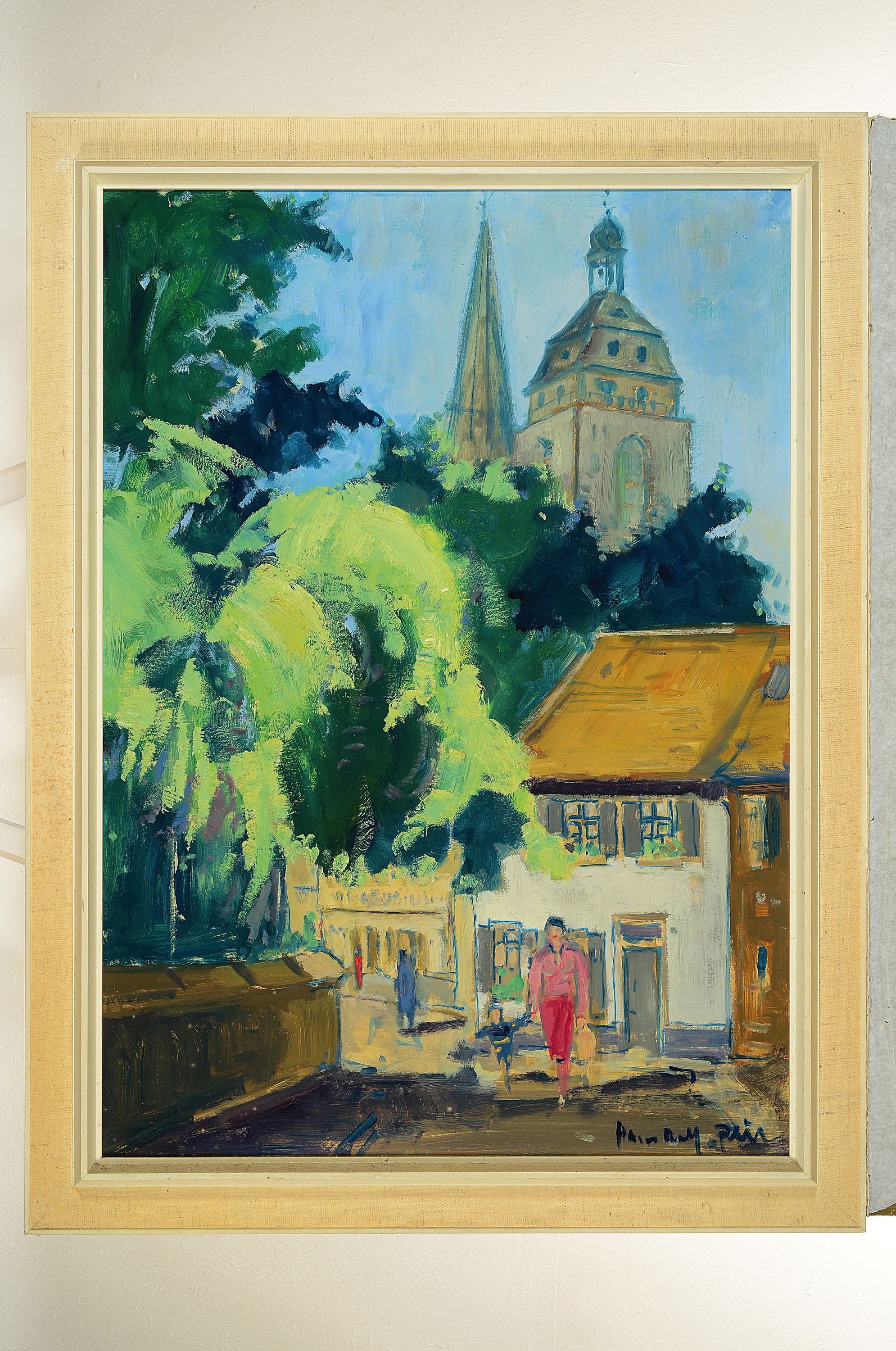 Detail k: Hans Rolf Peter, 1926-2020 Neustadt, Ansicht aus Neustadt mit Blick auf die Stiftskirche, Öl/Malkarton, rechts unten signiert, 80x60 cm