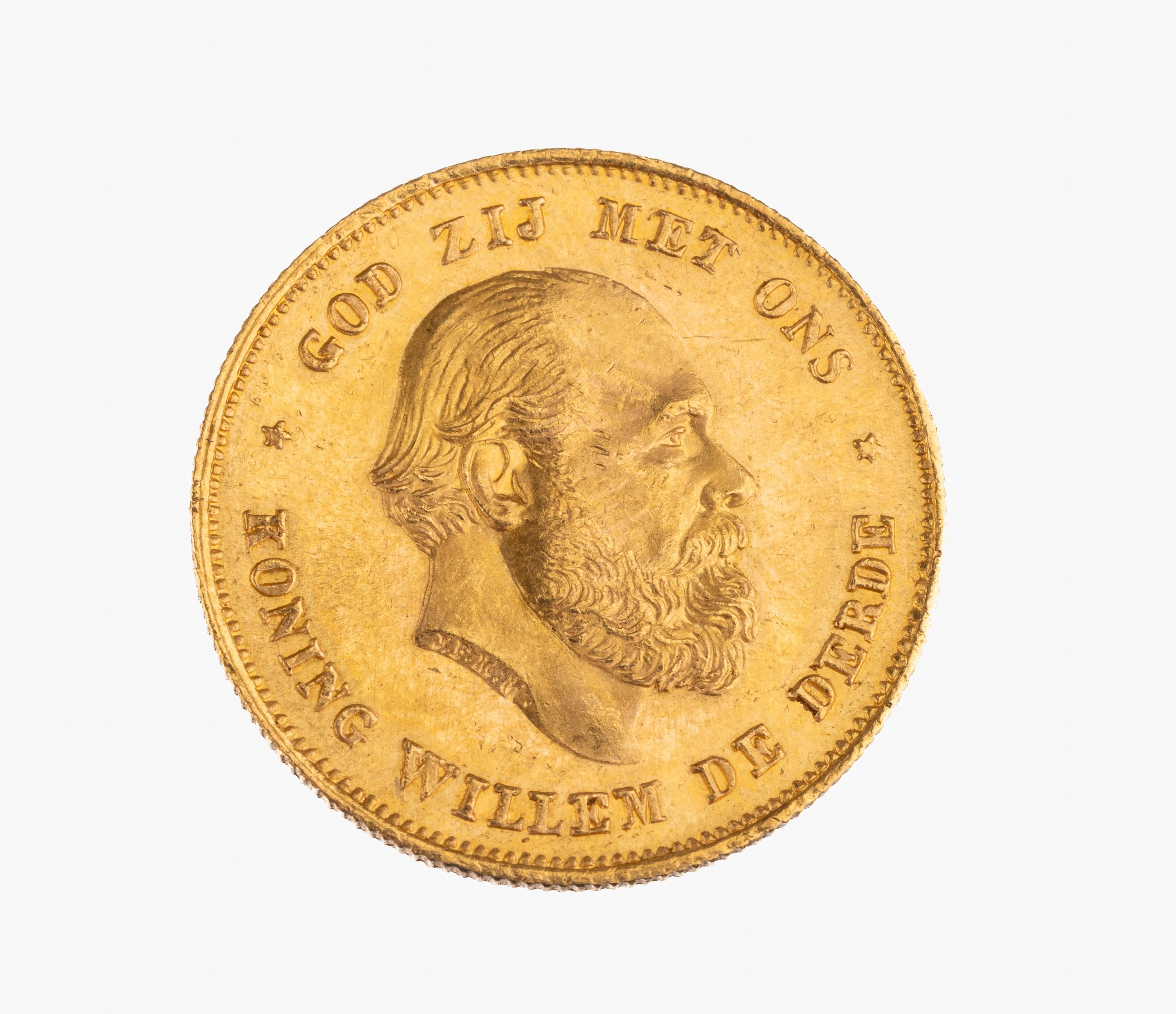 Goldmünze 10 Gulden, Niederlande 1875, König Wilhelm III, God zij met ons