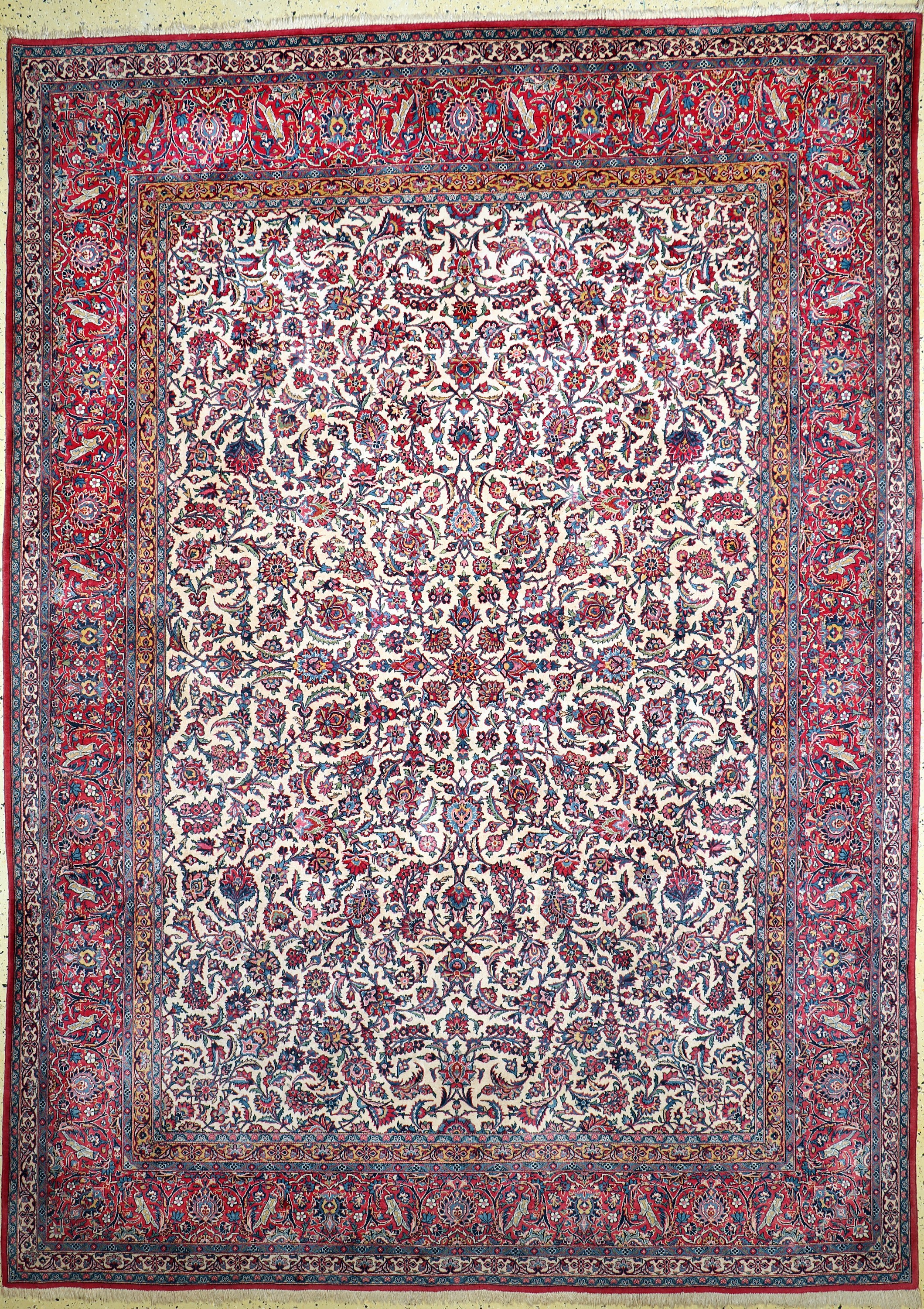 Keschan fein alt, Persien, Anfang 20.Jhd, Wolle auf Baumwolle, ca. 368 x 264 cm, Reinigungsbedürftig, EHZ: 2, (Alter Mottenfraßam Rand)