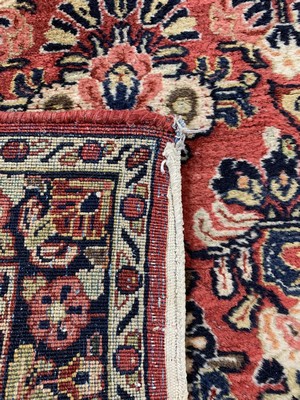 26769641e - Us Re-Import Saruk, Persia, early 20th centurywool on cotton, approx. 405 x 80 cm, condition: 2, (old moth trail on the edge)