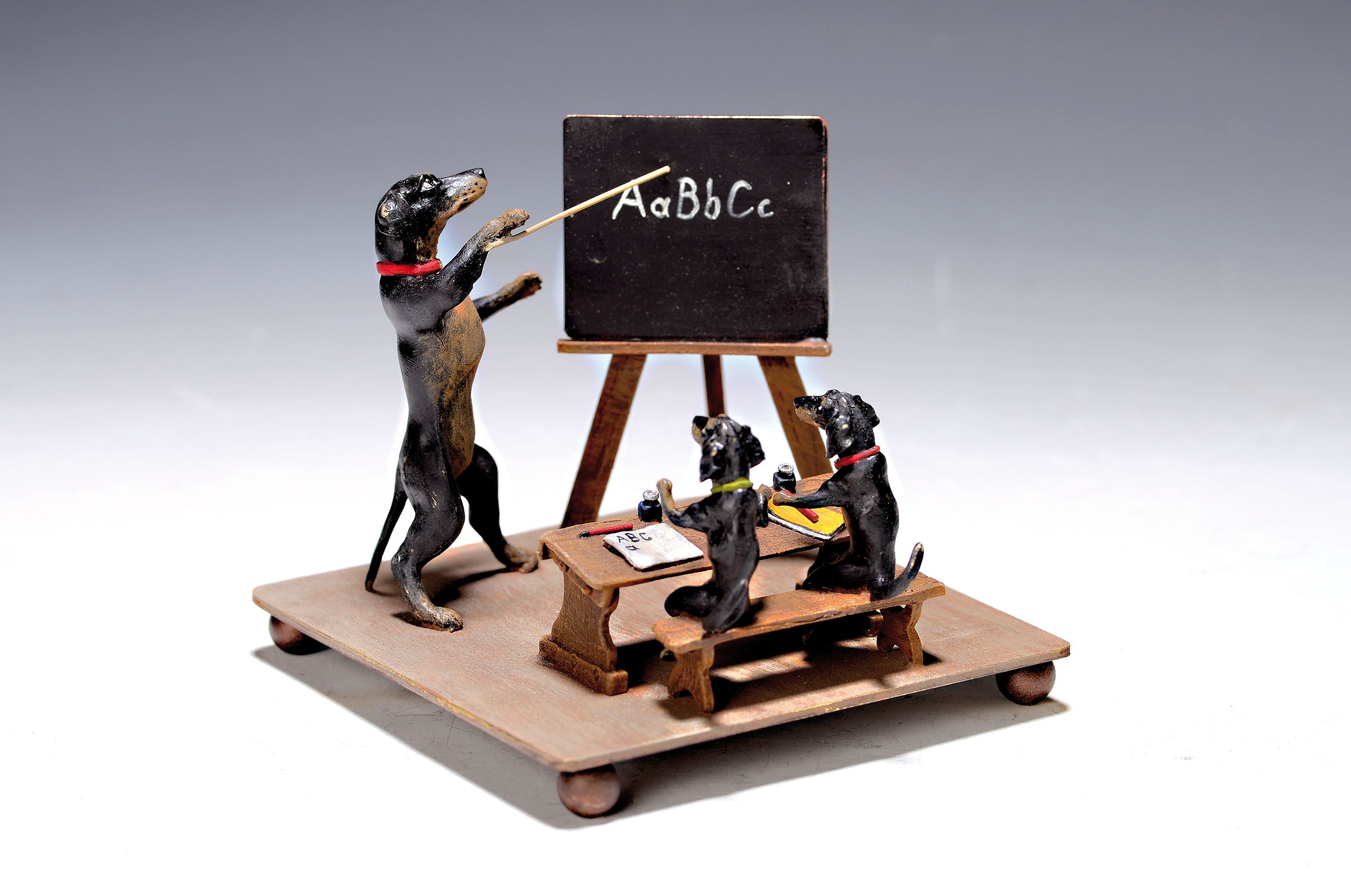 Wiener Bronze, Dackelschule, sign., bunt staffiert, 9x10x10 cm