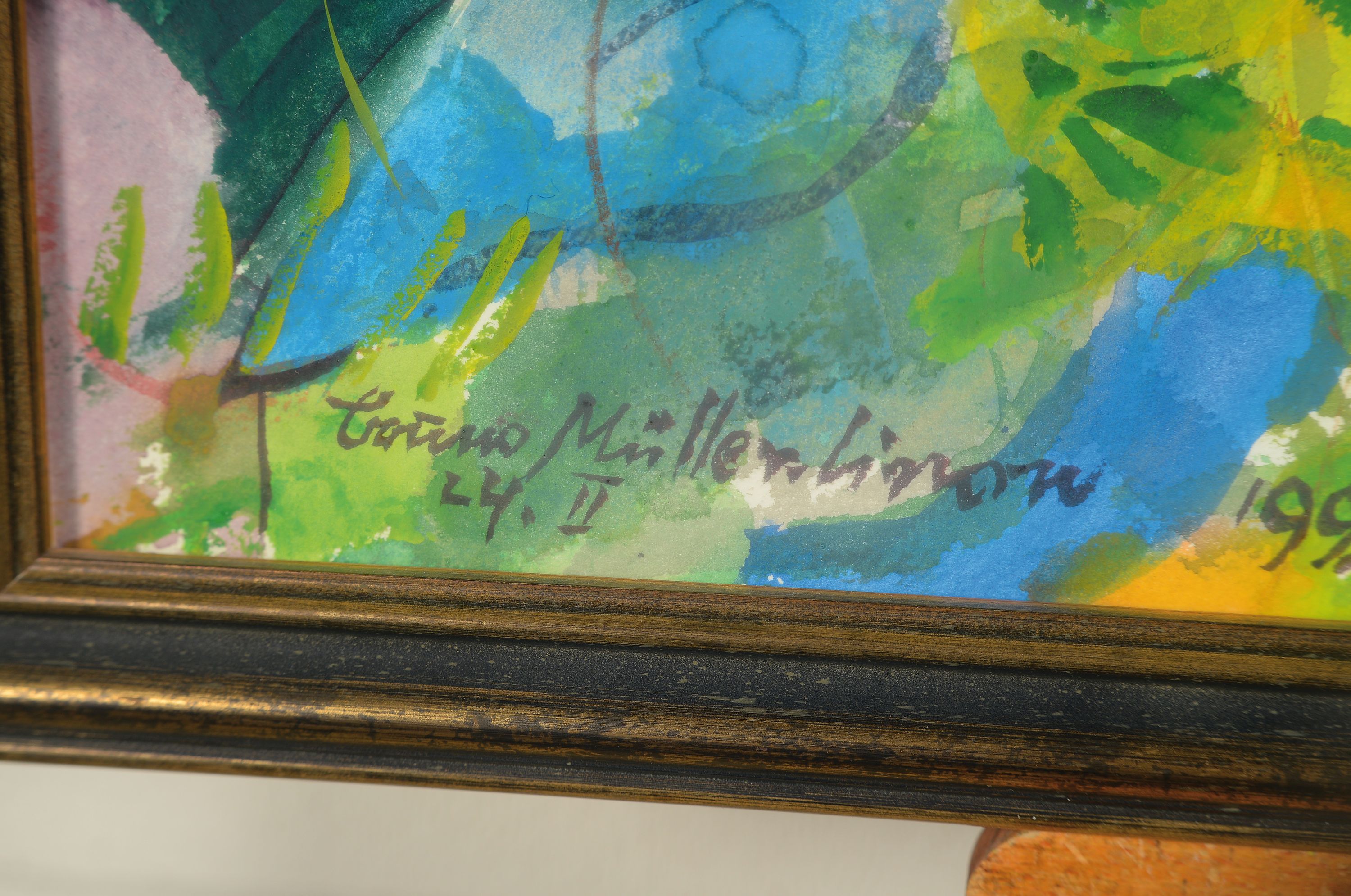 Detail a: Bruno Müller-Linow, 1909-1997 Aquarell, Stillleben mit Amaryllis, 1992, signiert und datiert, unter Glas gerahmt 62x80 cm; Müller-Linow studierte ...