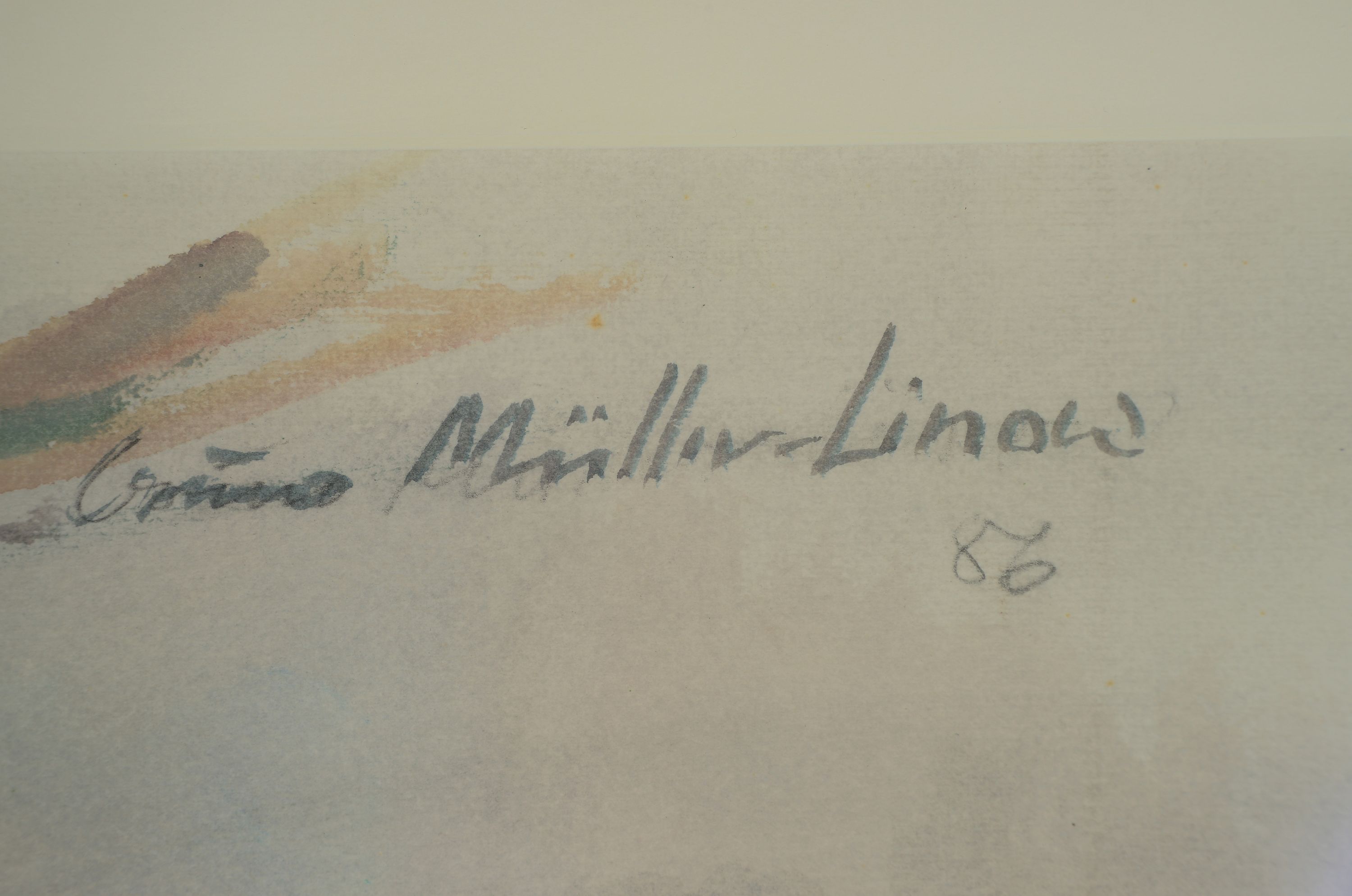 Detail e: Bruno Müller-Linow, 1909 Pasewalk-1997 Hochscheid, Aquarell auf Bütten, "Baumgarten", 1986, signiert, datiert u. betitelt, unter PP und ...