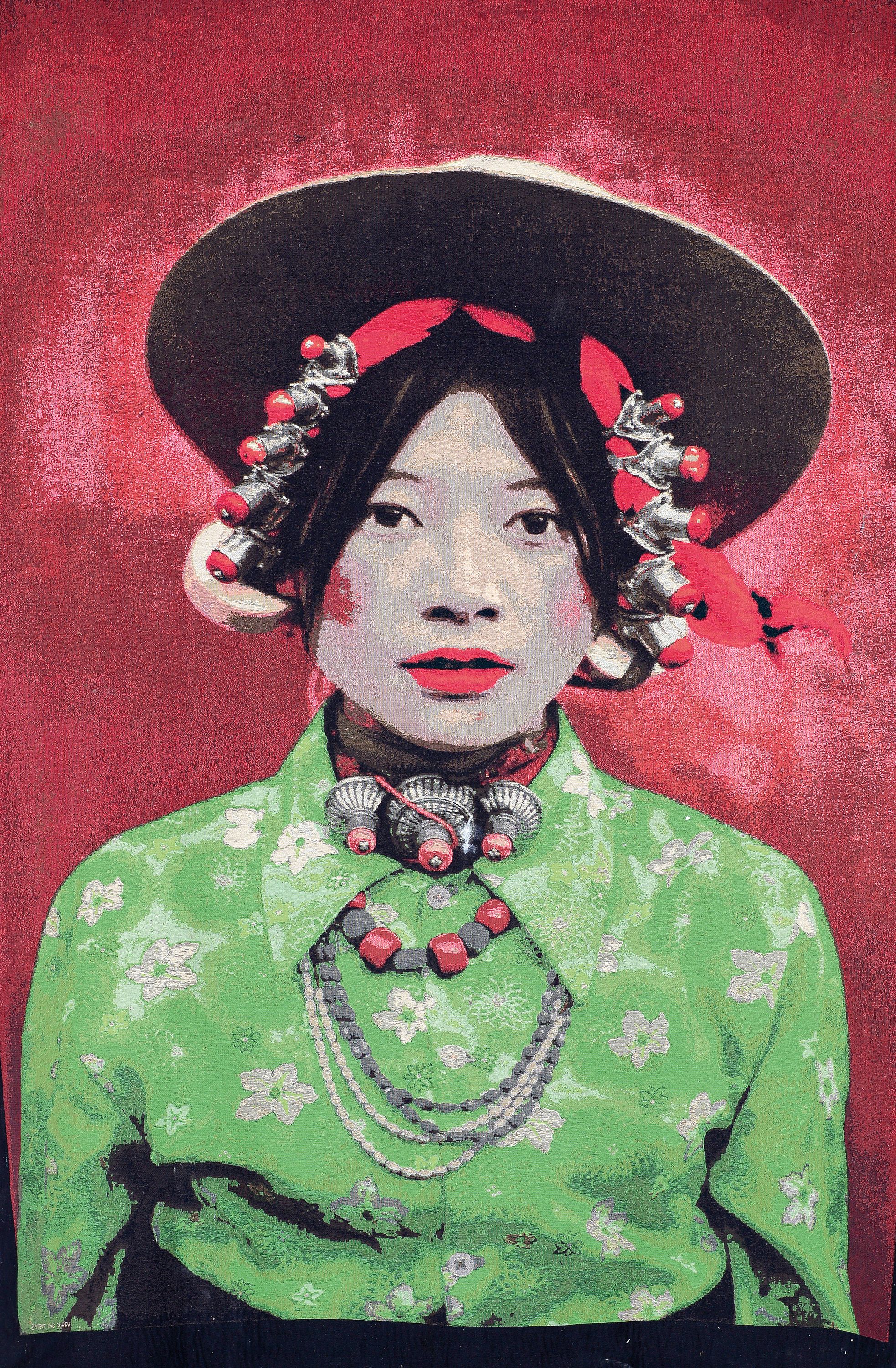 Steve McCurry, geb. 1950 Philadelphia, PA, großformatiges Gobelinbild nach orig. Fotografie, "Woman at Horse Festival (Tagong, Tibet, ...