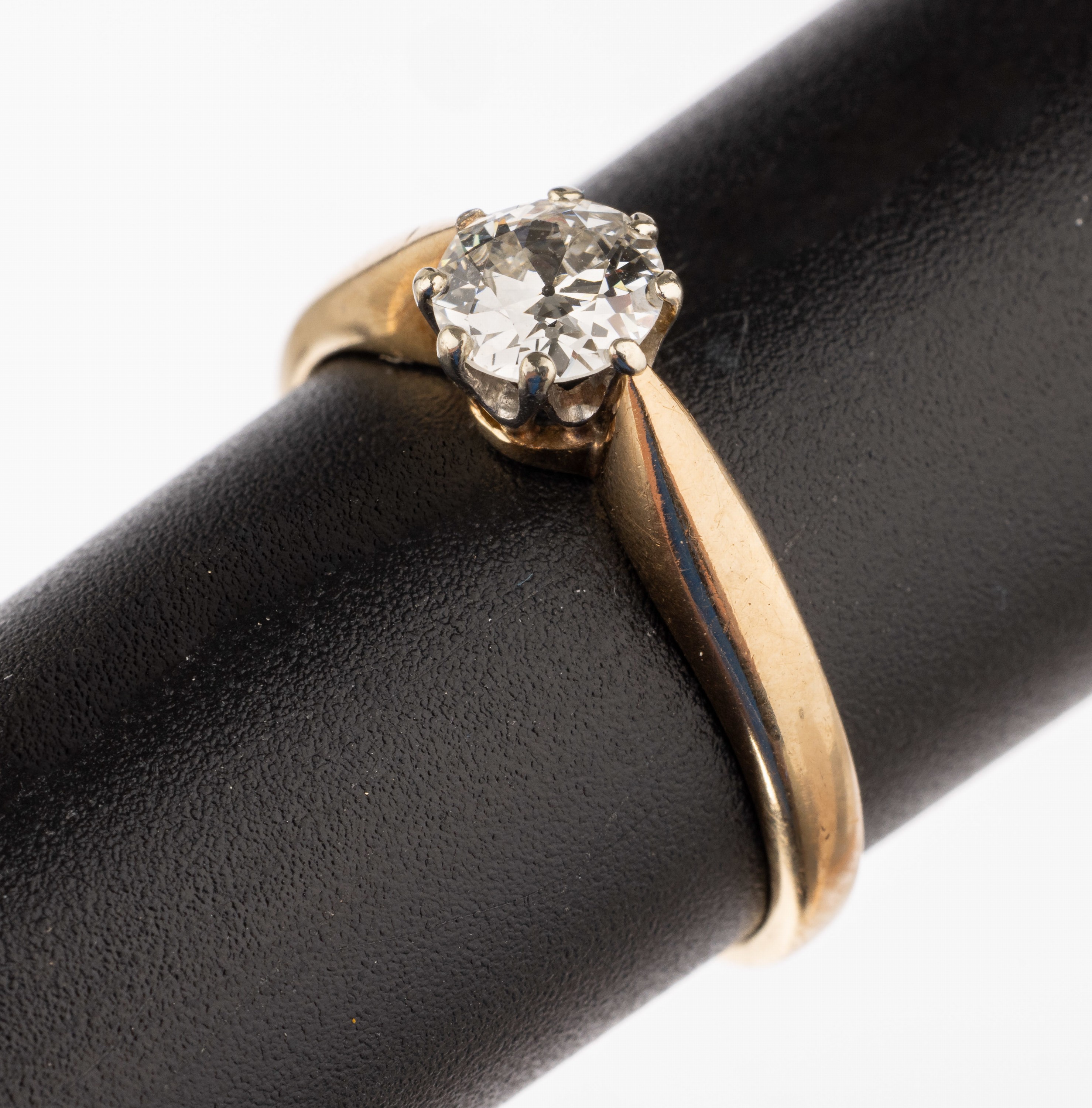 14 kt Gold Jugendstil Diamantring, um 1900, GG/WG 585/000, gepr., Altschliffdiamant ca. 0.70 ct Weiß/p 1, RW 56, ca. 3.5 g