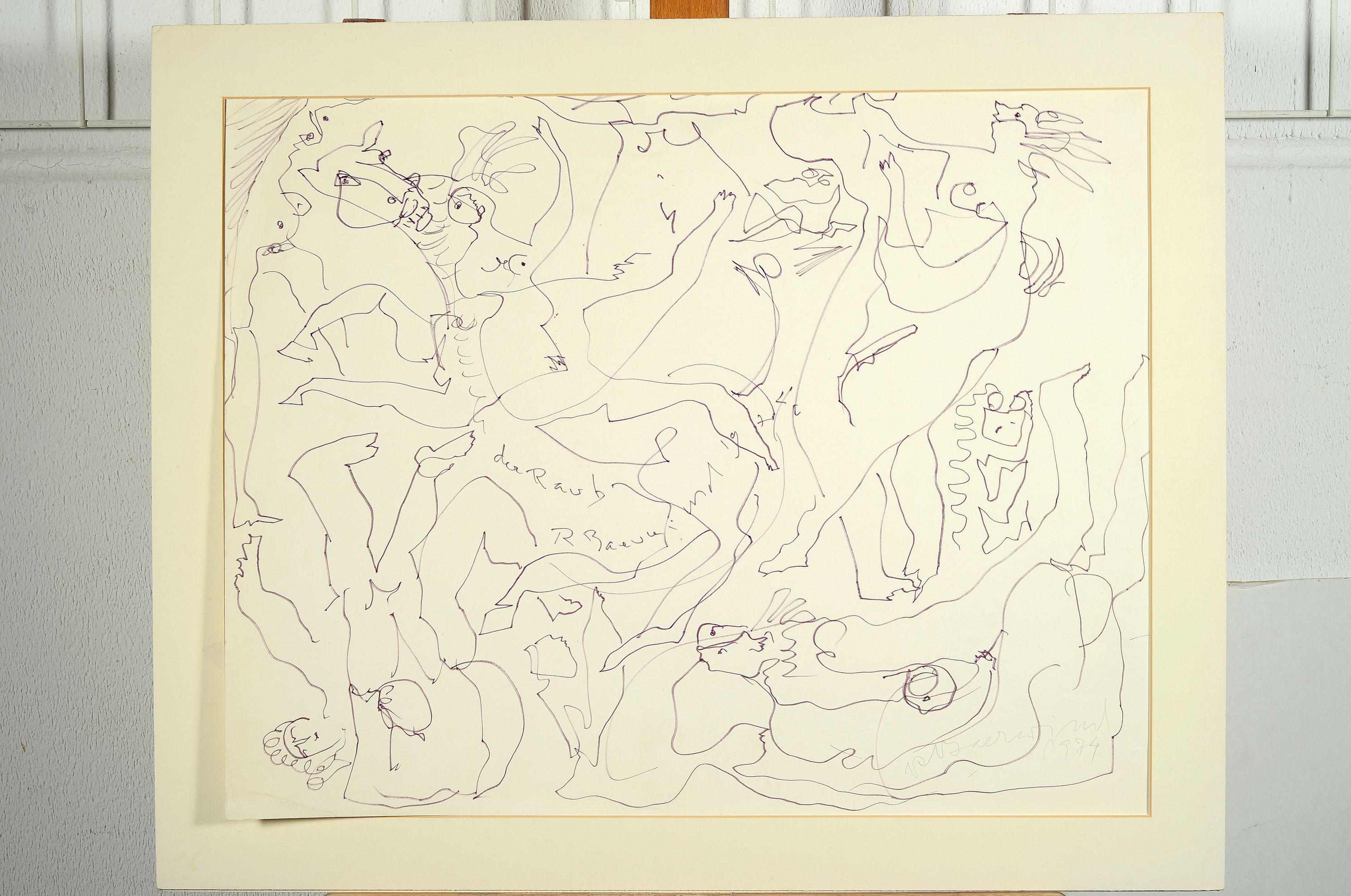 Detail l: Rudi Baerwind, 1910 - 1982, drei Original Zeichnungen, a. Urteil des Paris, Bleistiftzeichnung, signiert, dat. 1973, 48 x 61 cm, Altersspuren b. Die ...
