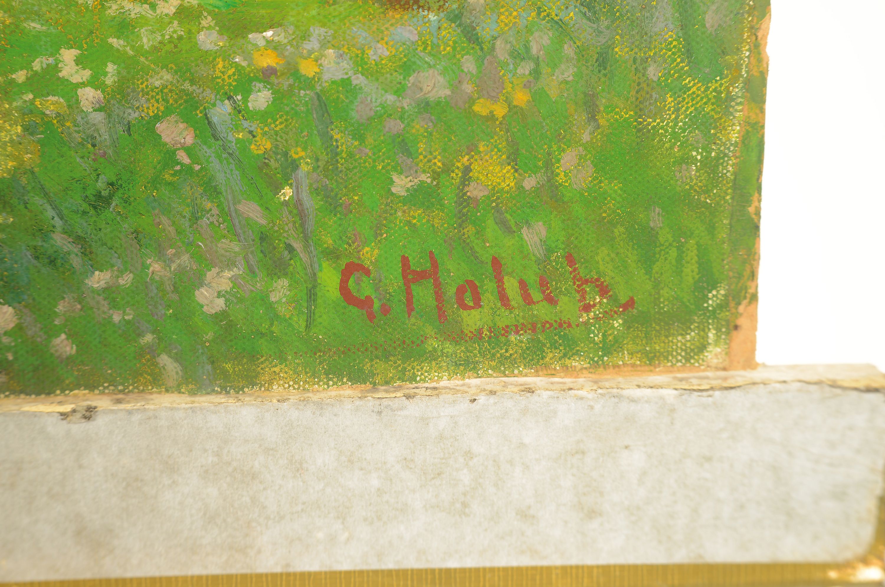 Detail a: Georg Holub, 1861 Brünn-1919 Wien, Studium an der Akademie Wien, volles Weizenfeld mit Birken am Waldrand, rechts unten signiert in rot, Öl/Lwd auf ...