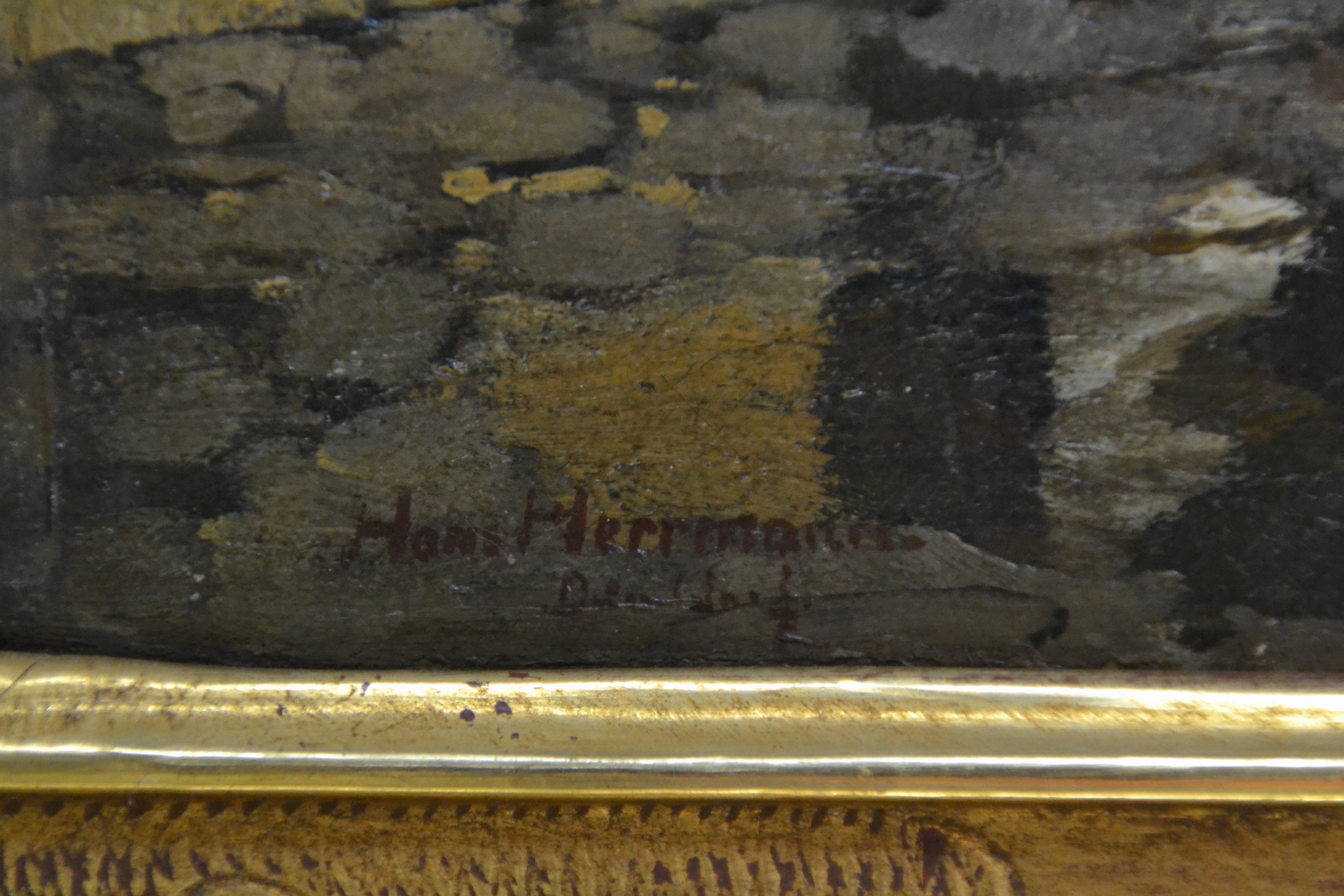Detail b: Hans Herrmann, 1858-1942 Berlin, Wartende Reisende am Pier, Öl/Lwd, links unten signiert und bez.: Düsseldorf, ca. 45x65cm, R. ca. 64x85cm, Studium ...
