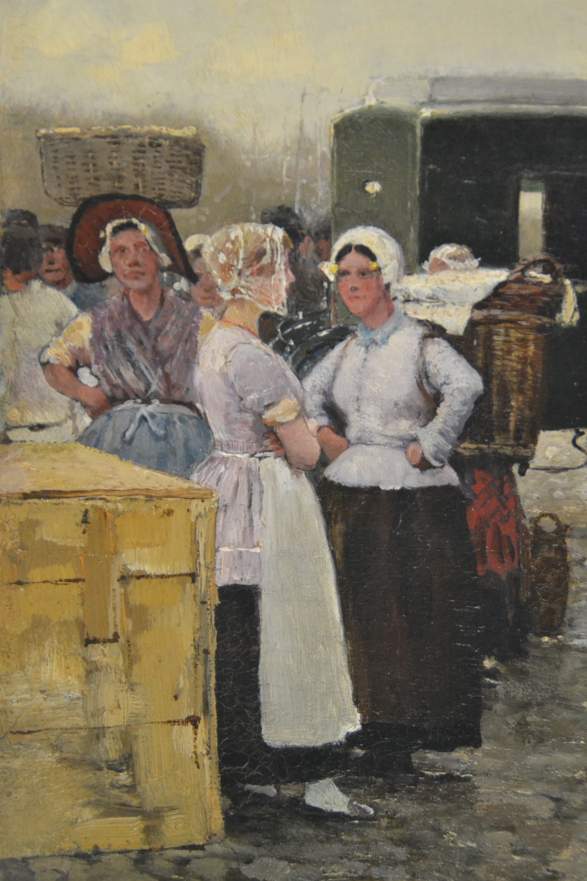Detail c: Hans Herrmann, 1858-1942 Berlin, Wartende Reisende am Pier, Öl/Lwd, links unten signiert und bez.: Düsseldorf, ca. 45x65cm, R. ca. 64x85cm, Studium ...