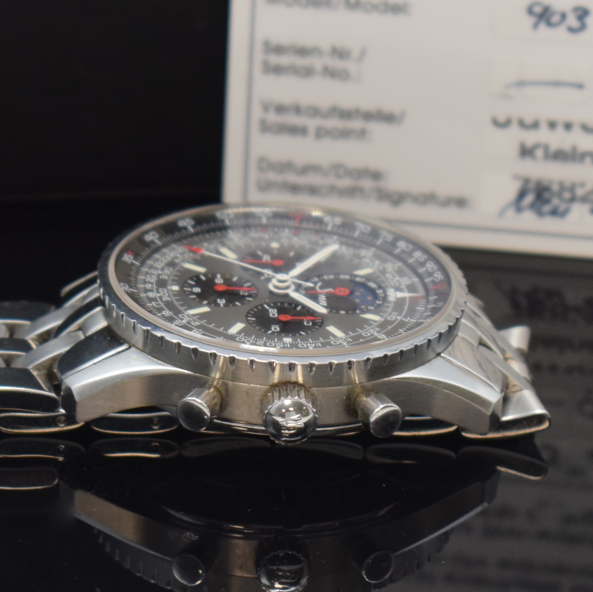 Detail c: SINN 903 H4 Herrenchronograph mit Mondphase in Stahl, Schweiz verk. lt. beil. Garantie 05/2008, Handaufzug, beids. vergl. Geh., Boden verschr., orig. ...