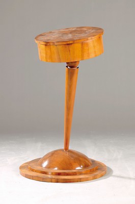 Image 26771651 - Side table, Biedermeier style, 20th century, walnut veneer, one drawer, round table top, H. approx. 78 cm, D. approx. 36 cm, condition 2-3