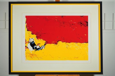 Image 26771661 - Wolfgang Loesche, born 1947 Gotha, studied painting at the Bielefeld University of Applied Sciences, numerous international exhibitions, color screenprint, #"I prefer red#", Ed. 72/120, hand signed, framed under glass 105x80 cm