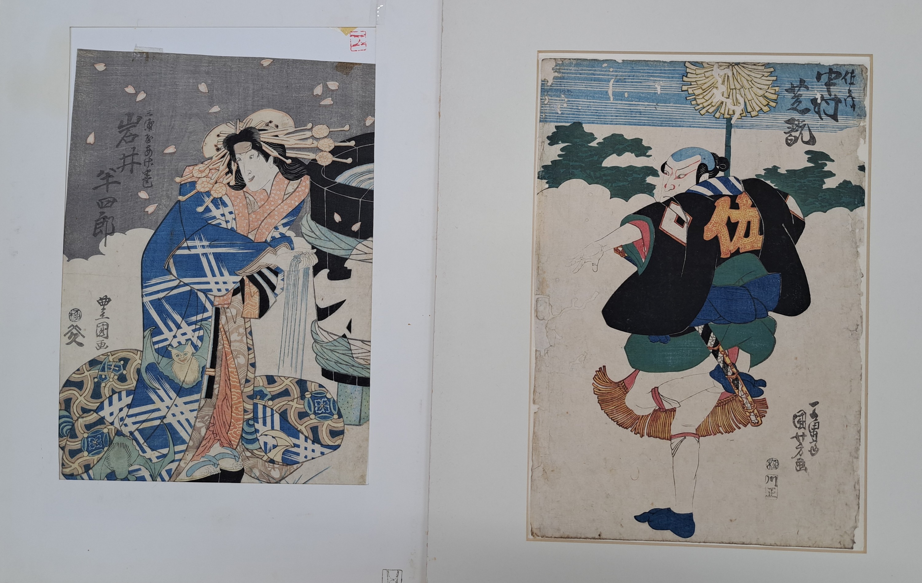 Detail o: Sammlung aus 28 japanischen Farbholzschnitten Ukiyo-e, 19. Jh., u.a.: Eisen, Toyokuni I und II, Kunisada, Utagawa, Hokusai, Kuniyoshi und andere, ...