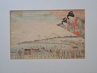 26771904m - Collection of 28 Japanese color woodcuts Ukiyo-e, 19th century, inter alia: Eisen, Toyokuni I and II, Kunisada, Utagawa, Hokusai, Kuniyoshi and others, representation of Samurai, scenes from the Kabuki theater, scenes from everyday life, mostly in oban format, partly tanned or with visible signs of age.