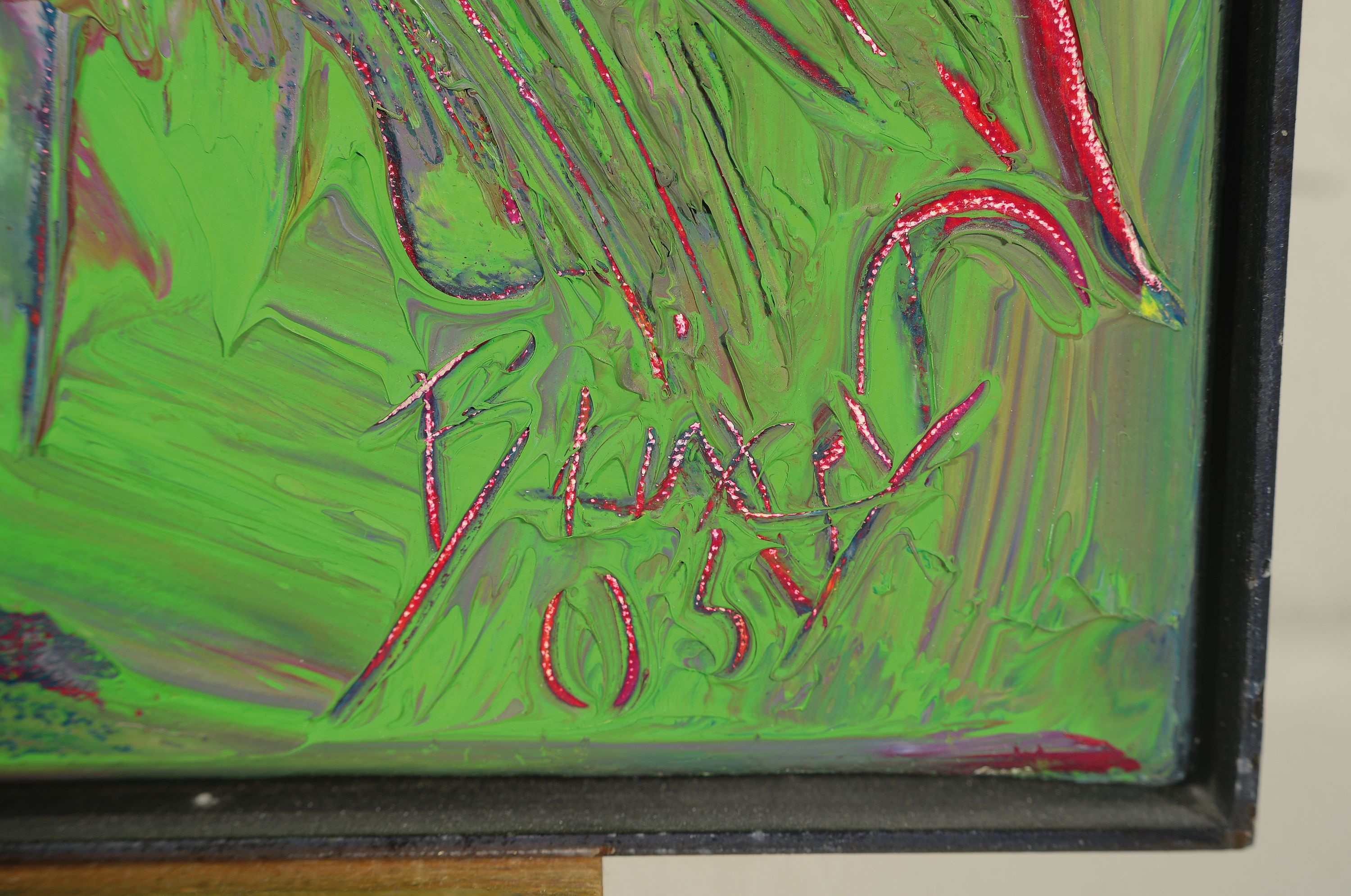Detail a: Dietmar Brixy, geb. 1961, Mannheim, Studium an der Akademie Karlsruhe, hier Trauben, Acryl/Lwd, signiert und dat. 05 ?, orig. Metallleiste, 83x62 cm, ...