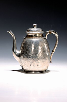 Image 26772352 - Silver jug, Austria, 19th century, silver, richly engraved, floral decoration, slightly dented, approx. 460 g