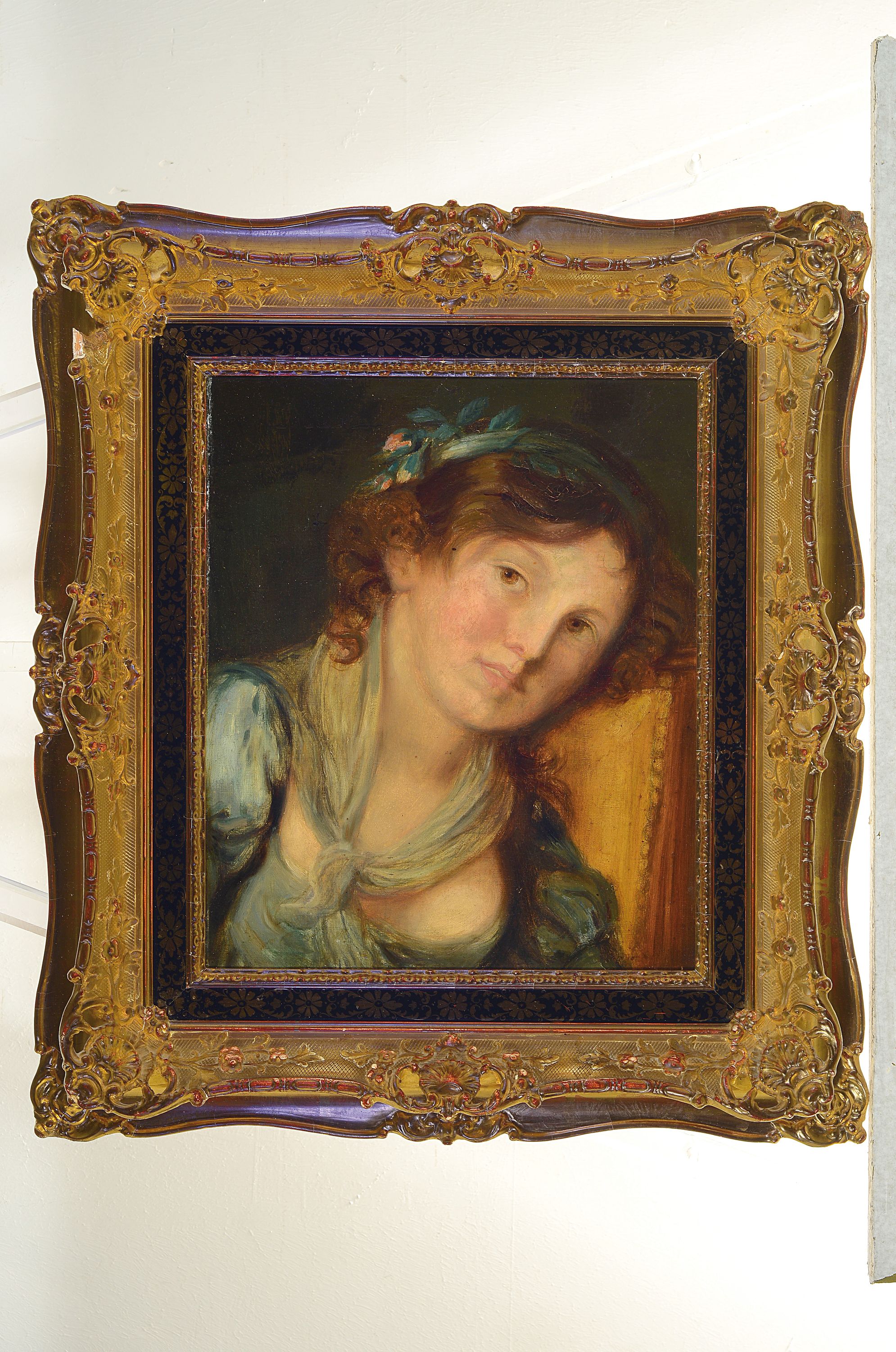 Detail k: Porträtist, deutsch, um 1870, Porträt einer jungen Frau, Öl/Lwd, ca. 39x32cm, Prunkrahmen, ca. 60x53cm