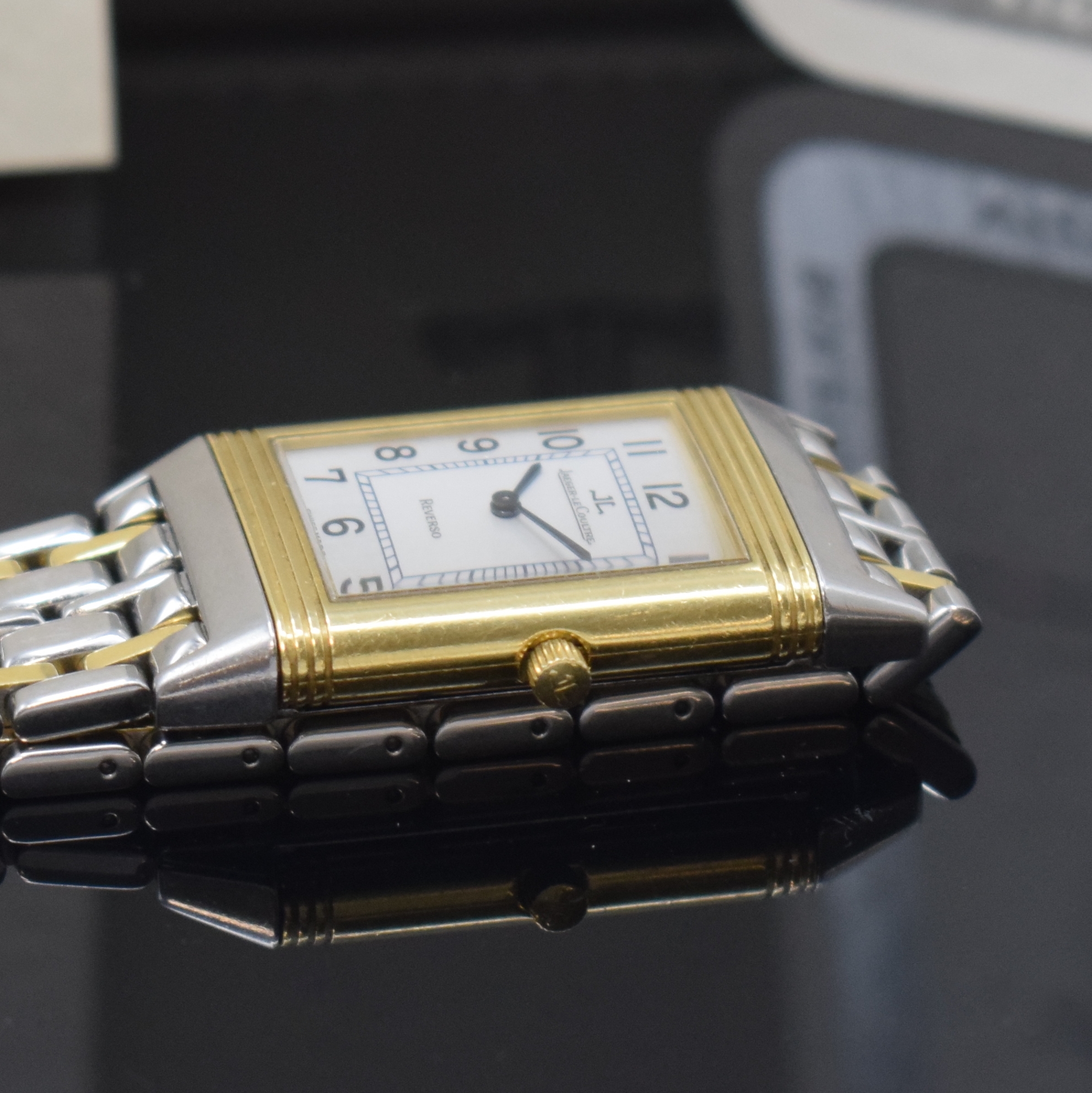 Detail c: Jaeger-LeCoultre Armbanduhr Reverso Classique Referenz 250.5.86 in Stahl/Gold, Schweiz verk. lt. beil. Zertifikat 11/1994, Handaufzug, um 180 Grad ...