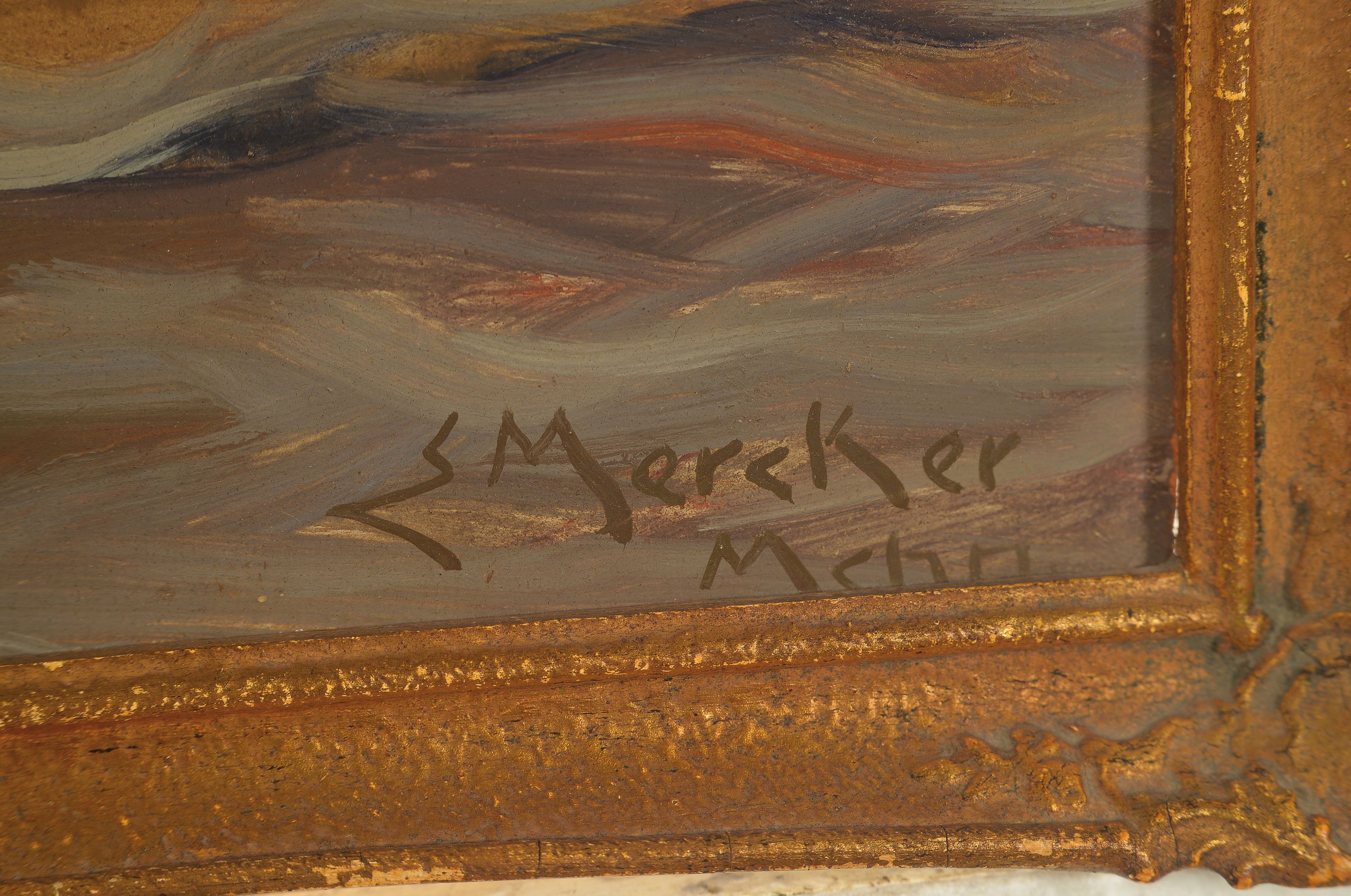Detail a: Erich Mercker, 1891 Zabern (Elsass)- 1963 München, Studium in Berlin und München, hier: "Grauer Tag im Hafen", Öl/Hartfaser, signiert, ...