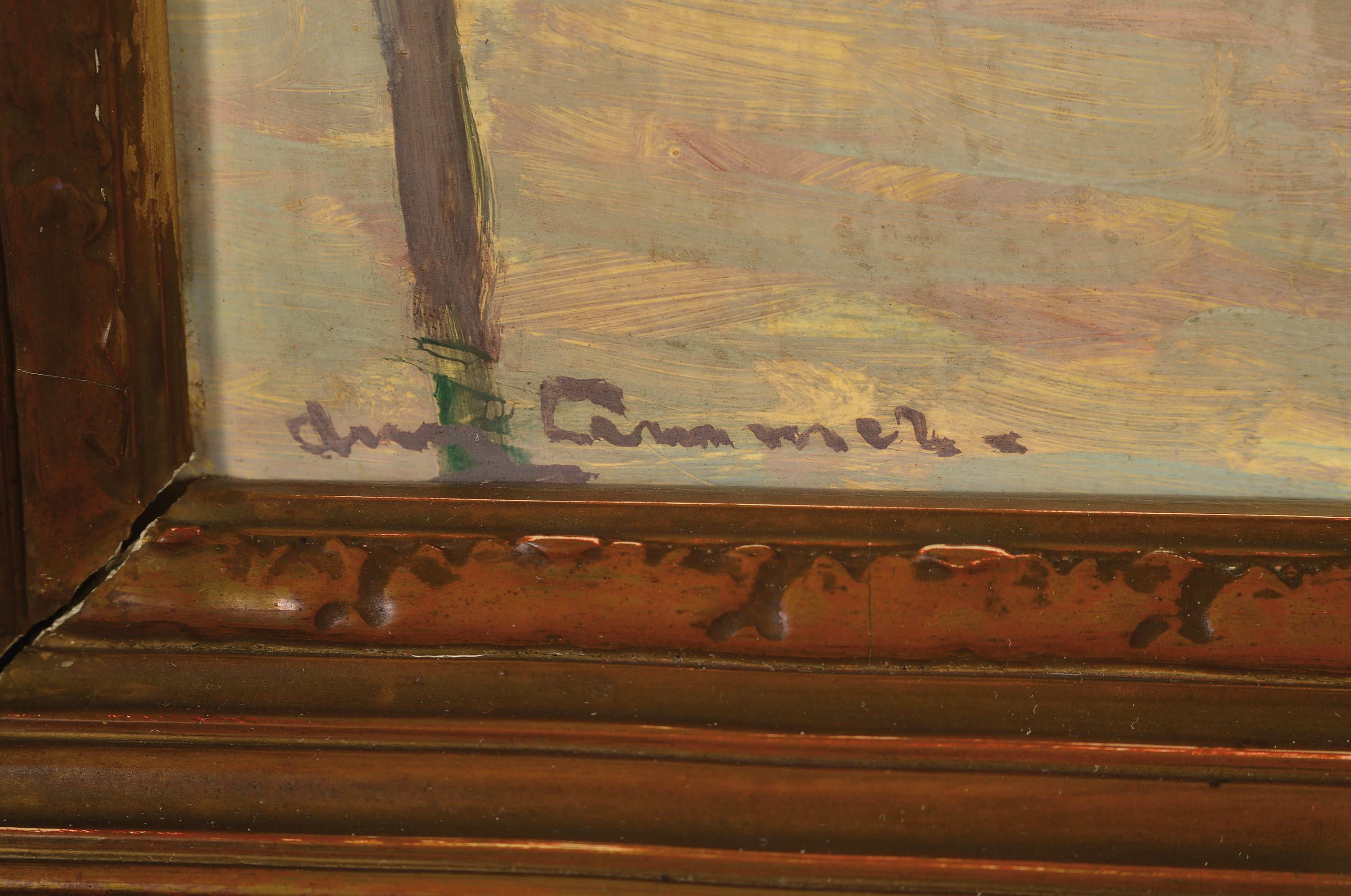 Detail a: August Lemmer, geb. 1862 Deutz - 1933 Karlsruhe, Studium in Düsseldorf und Karlsruhe, Fischerboot vor Venedig, Öl/Karton, li. u. signiert, verso ...