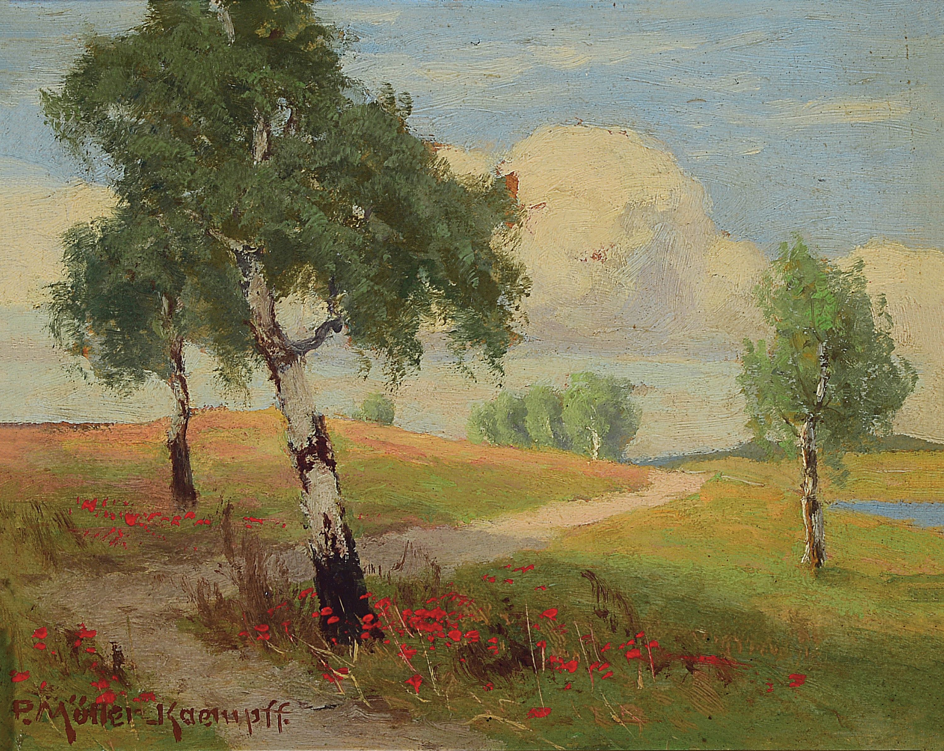 Paul Müller-Kaempff, 1861 - 1941 Berlin, Pendant zu "Ein Tag im Sommer in den Wiesen bei Ahrenshoop. Blühender Mohn am Fuß der Birken", ...