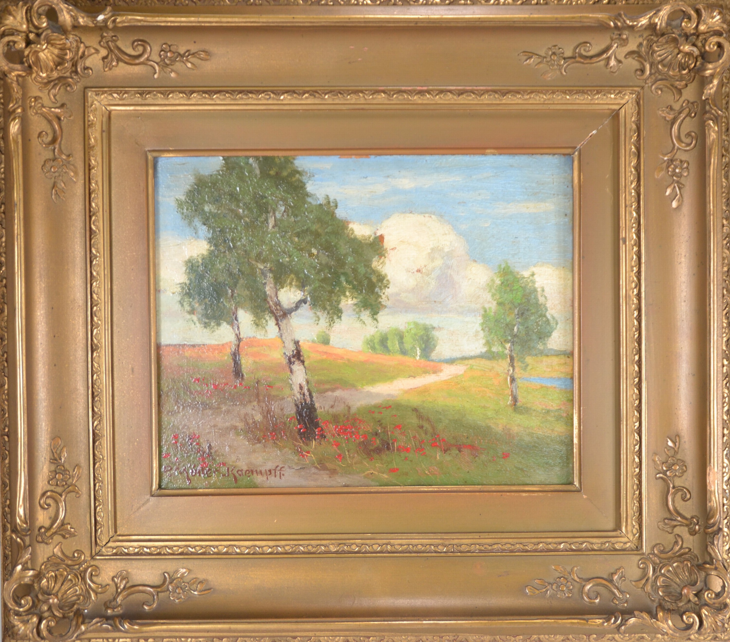 Detail b: Paul Müller-Kaempff, 1861 - 1941 Berlin, Pendant zu "Ein Tag im Sommer in den Wiesen bei Ahrenshoop. Blühender Mohn am Fuß der Birken", ...