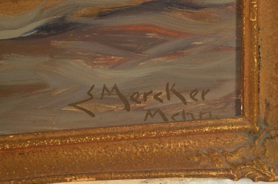 26772664a - Erich Mercker, 1891 Zabern (Elsass)- 1963 München, Studium in Berlin und München, hier: "Grauer Tag im Hafen", Öl/Hartfaser, signiert, rückseitig betitelt, ca. 40 x 50cm, Rahmen